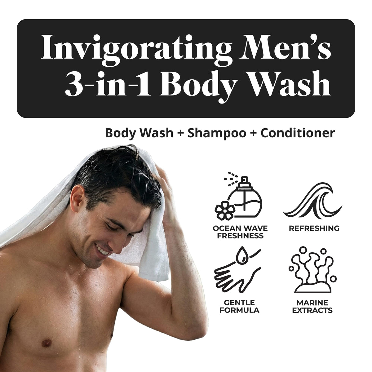 White Rain Mens 3 in 1 Body Wash Shampoo Conditioner, 15 fl oz, Pack of 2
