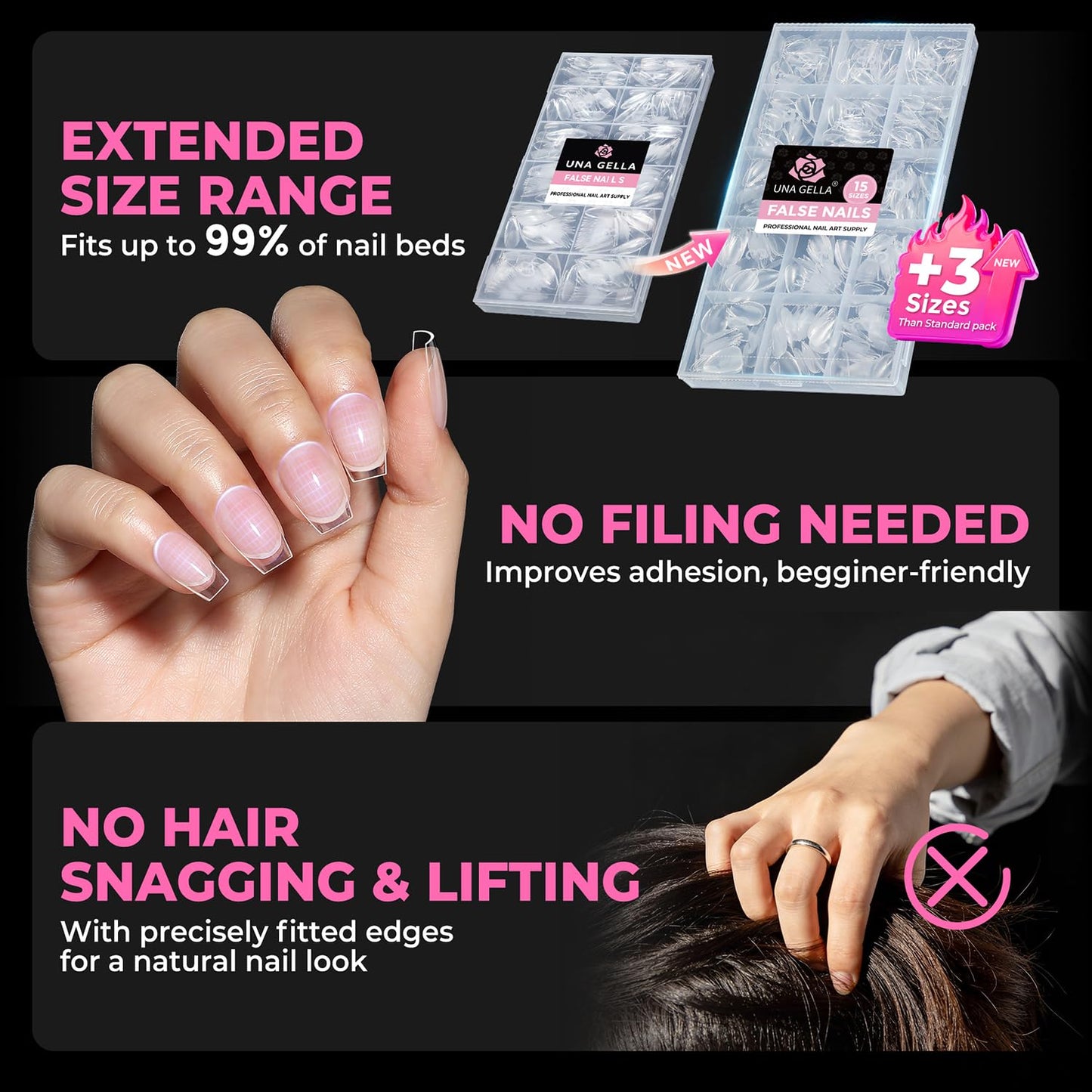 UNA GELLA Coffin Nails Tips 360Pcs, 15 Sizes Soft Gel Short Fake Nails Clear Full Cover, No Filing Needed Acrylic Nail Tips Coffin, Soak Off False Beauty and Personal Care UNA GELLA