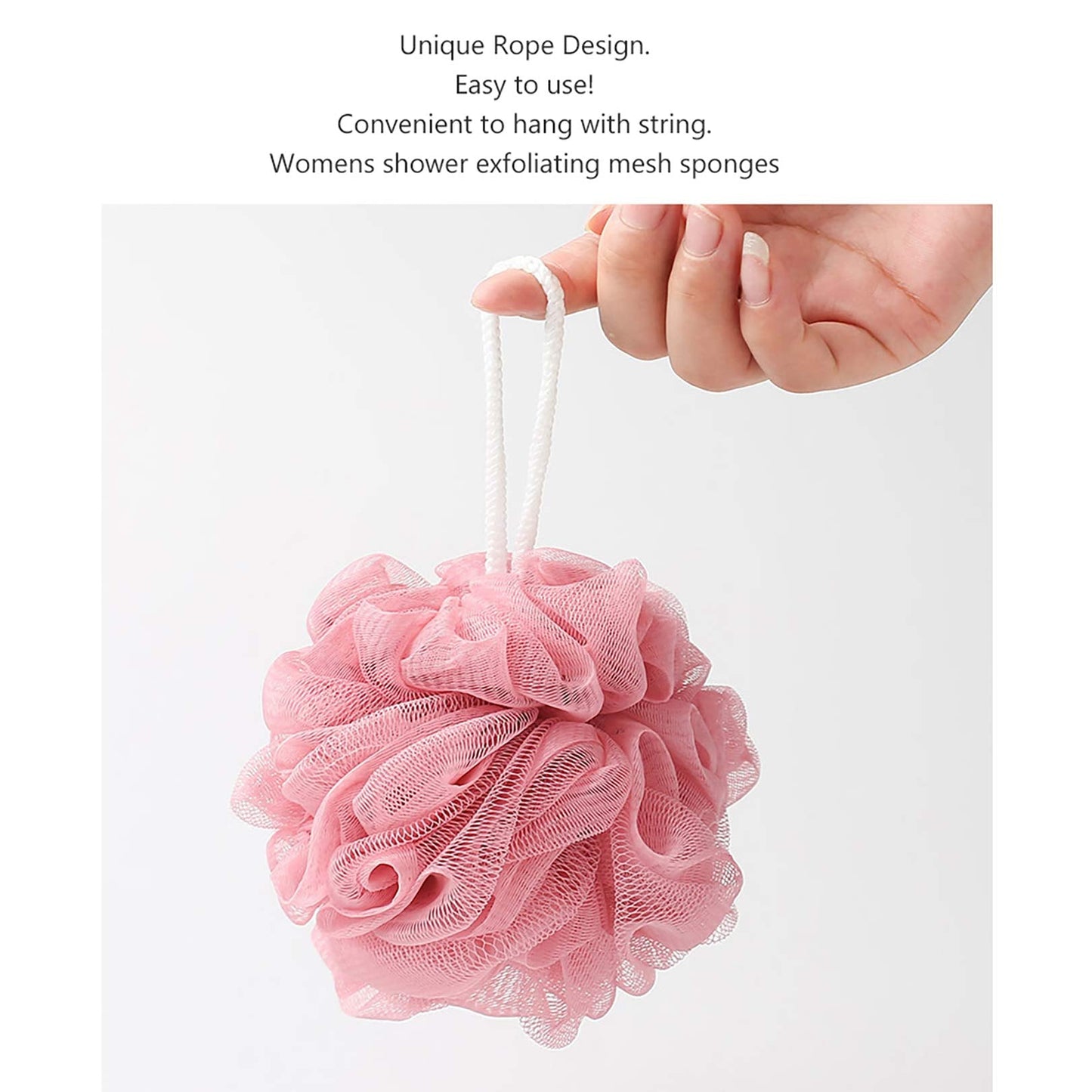 LISSOMPLUME Mesh Pouf Bath Sponge Exfoliating Shower Ball Pom Cleaning Accessory White Color Beauty and Personal Care LISSOMPLUME