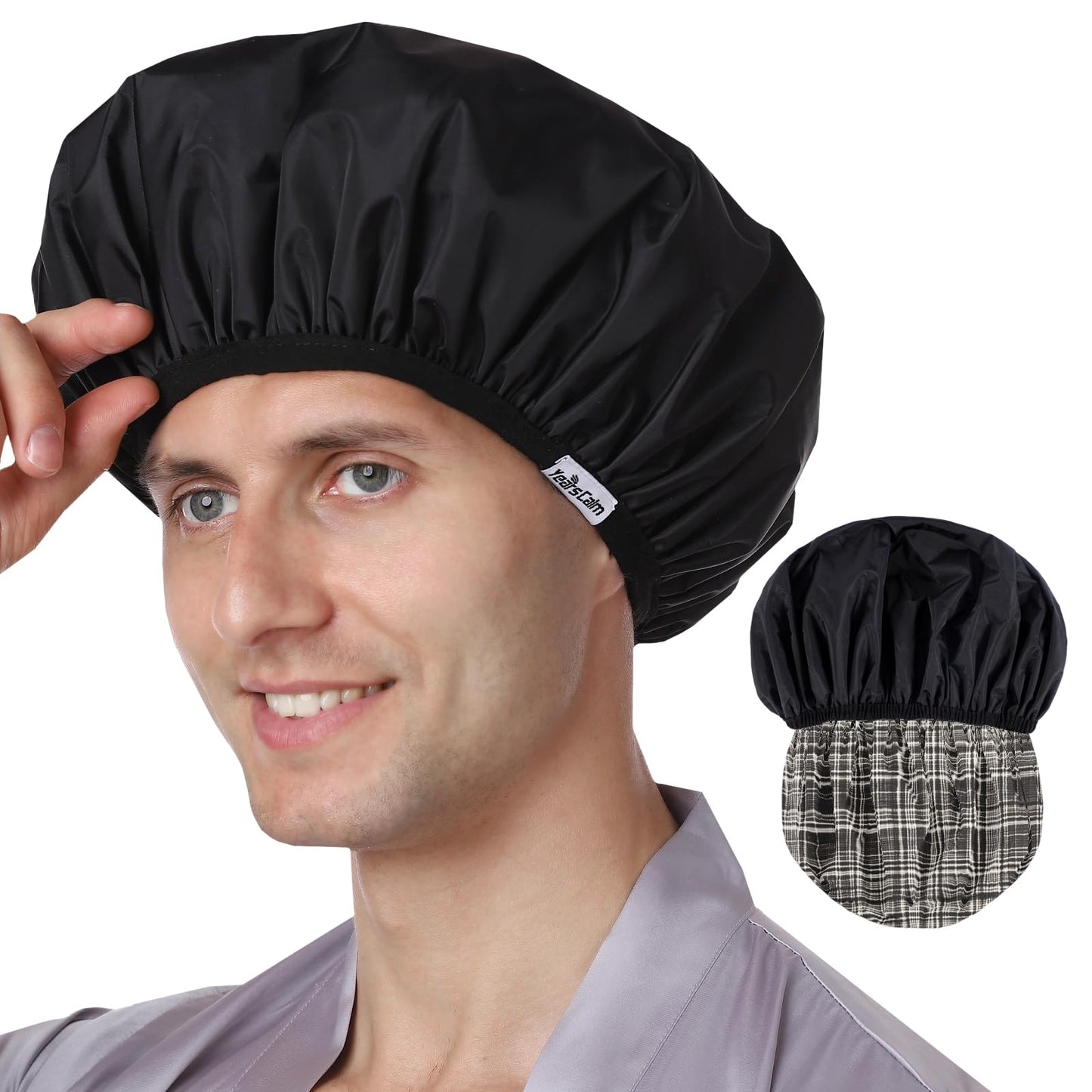 Years calm Men Shower Cap Reusable Waterproof, Dual-Layer Design, Double-Sided Use,Protects Hair in Shower, Spa, Travel & Cooking, Adjustable Elastic Beauty and Personal Care Years calm