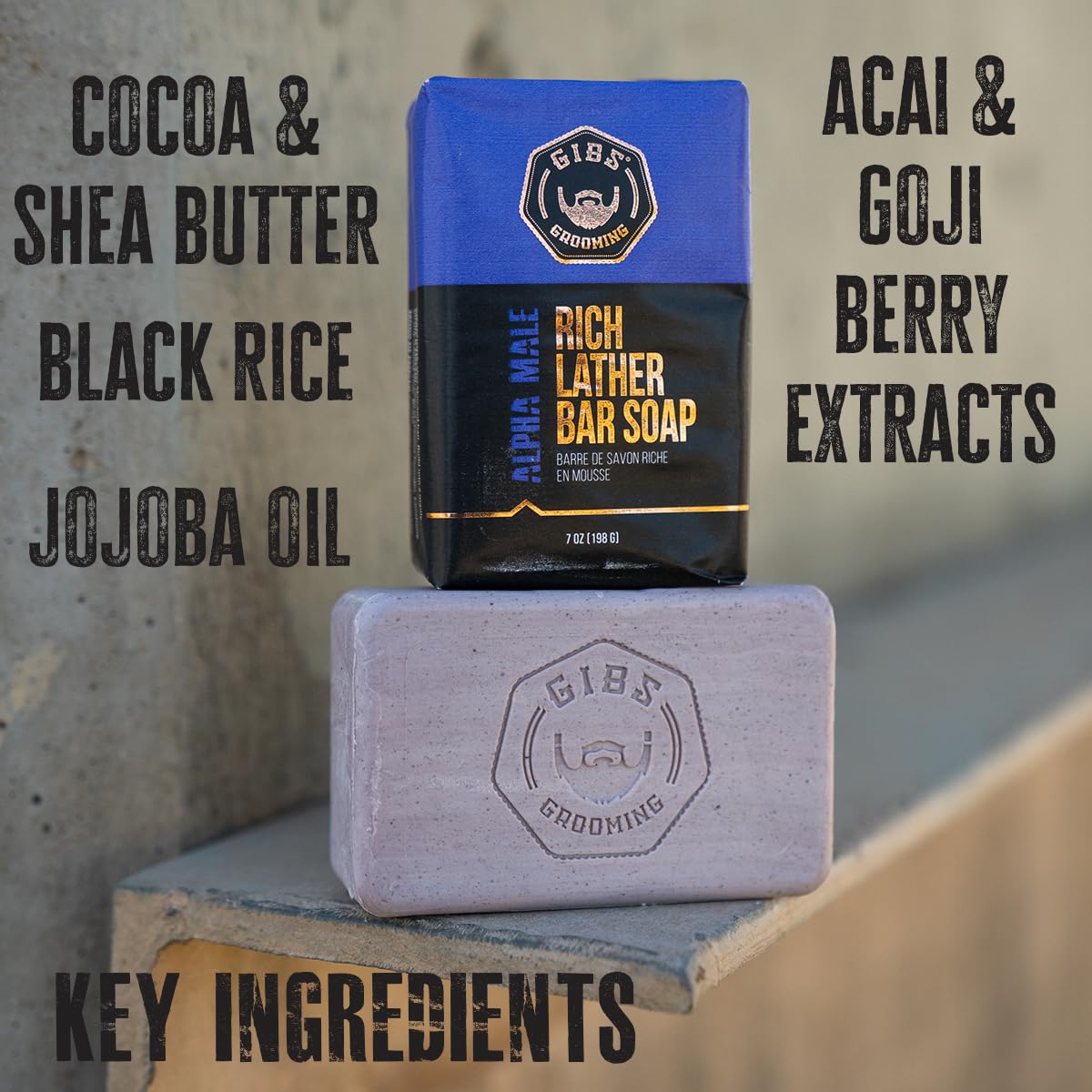 GIBS Alpha Male, Rich Lather, Long-Lasting, Vanilla, 7oz Bar Soap Beauty & Personal Care GIBS