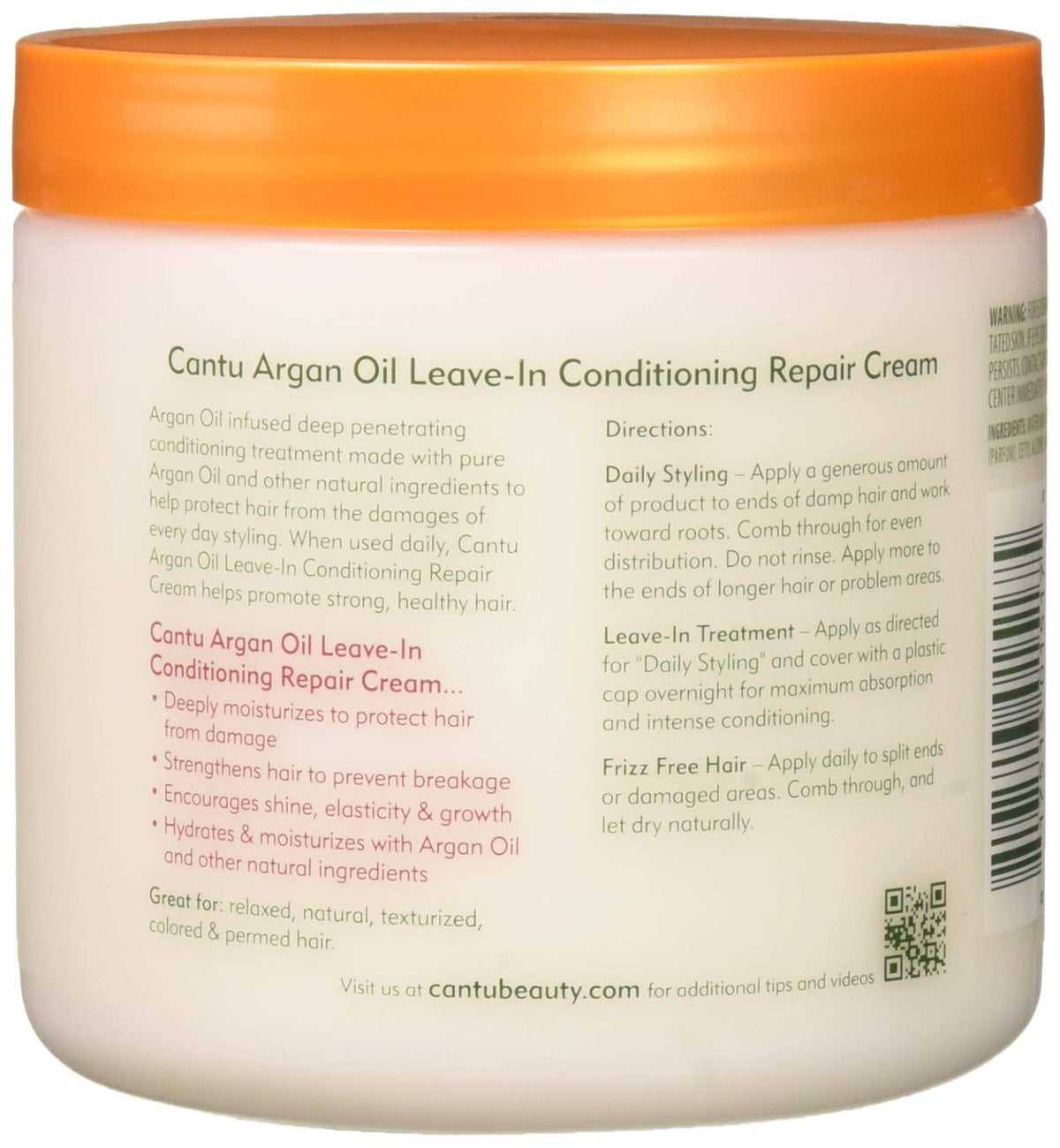 Cantu Argan Oil Leave-In Conditioner Repair Cream 16 Ounce (473ml) (3 Pack)