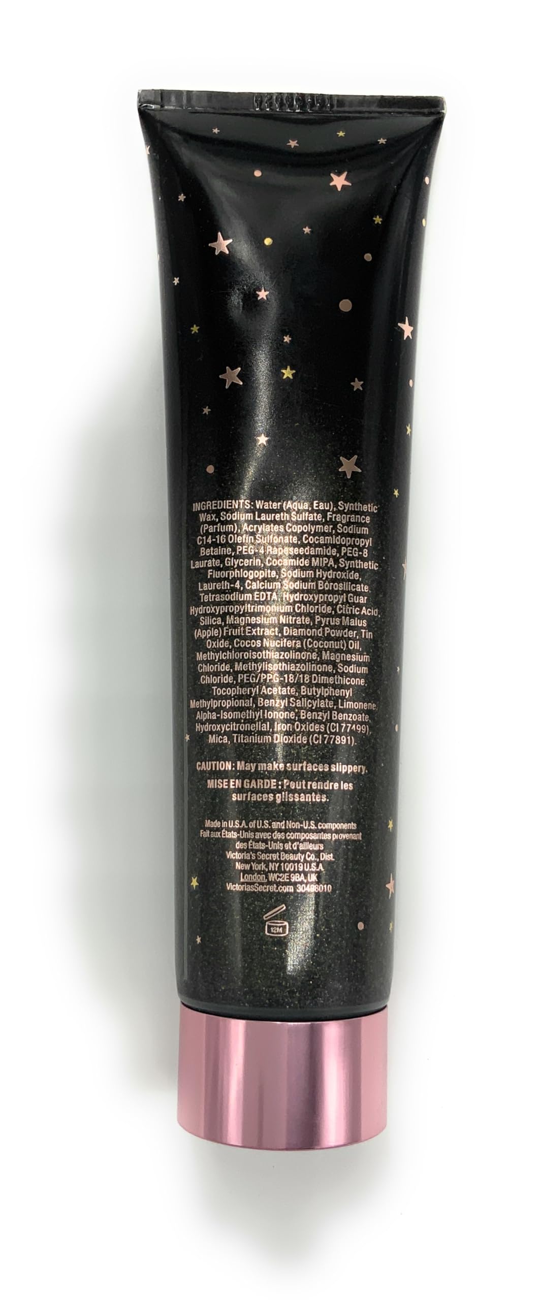 Victoria's Secret Love Star Shimmering Body Scrub Wash, Black with Gold Stars Design, 5 fl oz, Limited Edition