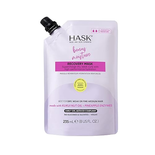 HASK Bonus Moisture Recovery Mask with Kukui Nut Oil & Pineapple Enzymes for Wavy, Curly, Coily & Kinky Hair, Hydrates, Softens, Prevents Damage Beauty & Personal Care HASK