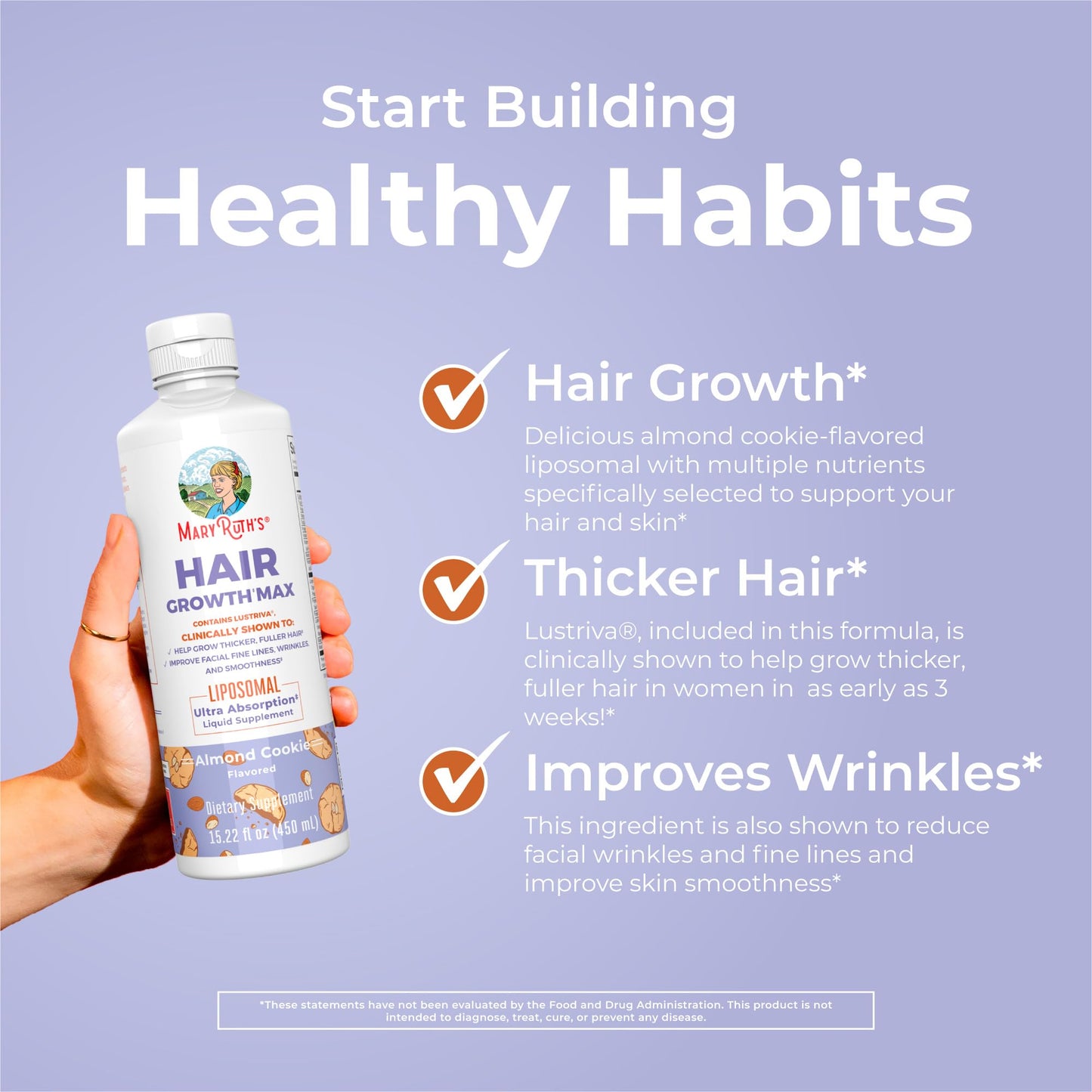 MaryRuth Organics Women's Hair Growth MAX Liposomal | with Lustriva® + Biotin 10000mcg + Pumpkin Seed Oil | Thicker Hair | Hair Care Beauty & Personal Care MaryRuth Organics