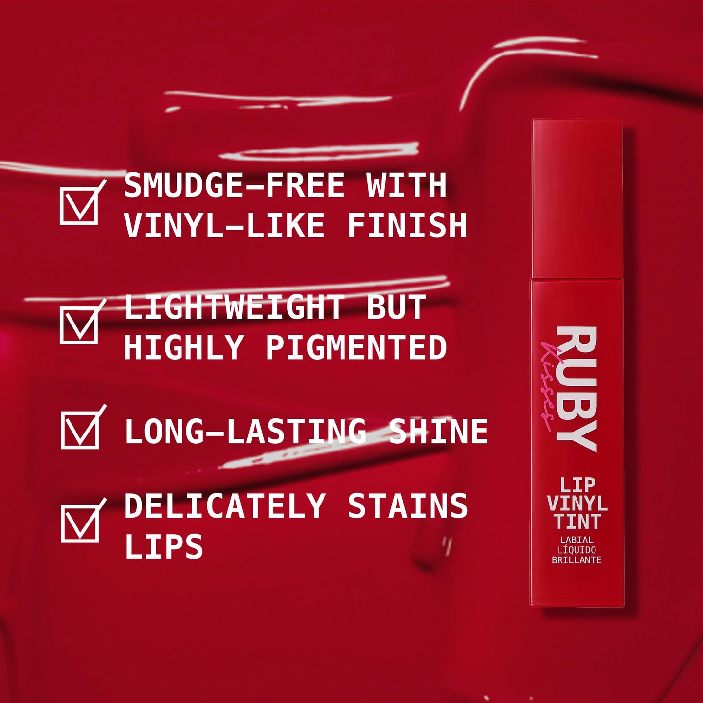 Ruby Kisses Lip Vinyl Tint - High-Pigment, Transfer-Proof, Smudge-Proof Liquid Lipstick, Soft-Satin Shine, Lightweight Makeup, Long-Lasting Lip-gloss Beauty & Personal Care Ruby Kisses