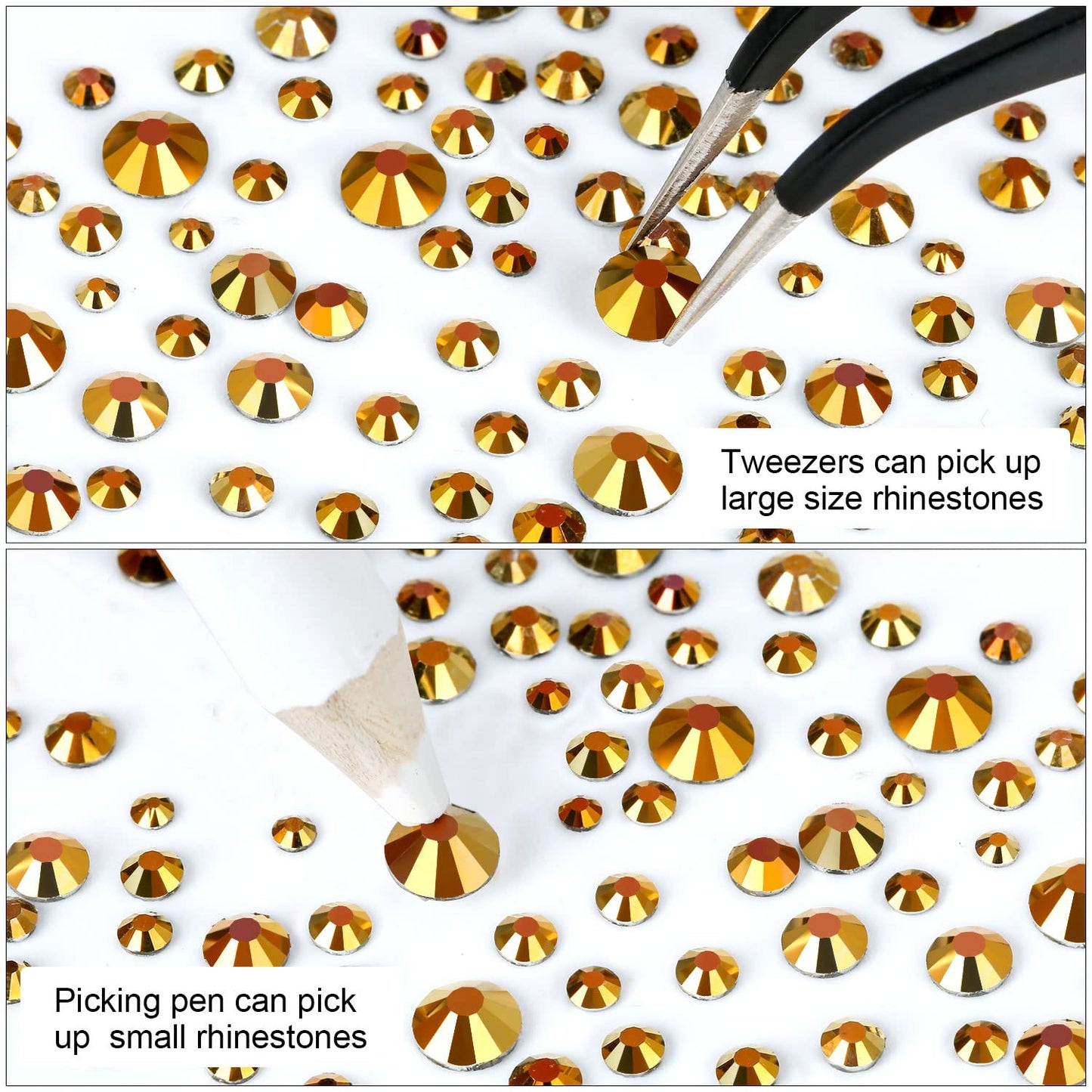 4240Pcs Gold Flatback Rhinestones 6 Sizes Crystal Diamonds for Nail Art Crafts Clothes Shoes with Tweezers and Picking Pen Beauty & Personal Care MEIBITE