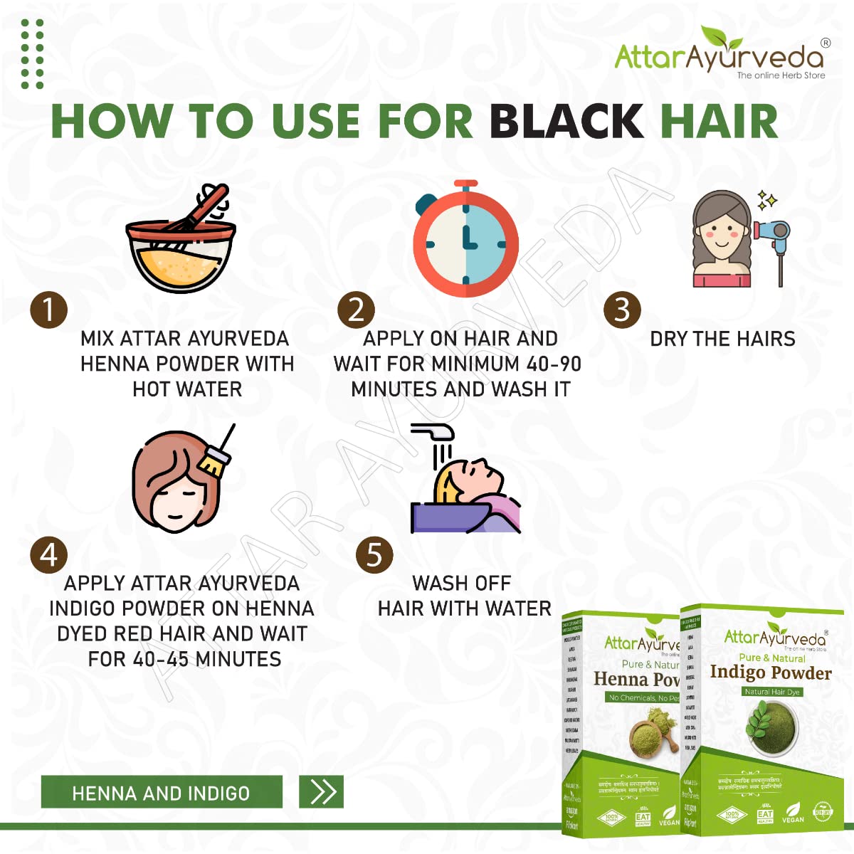 Attar Ayurveda Natural Hair Dye Combo - Black Henna and Indigo Powders (400 Grams Total) - 14 Ounce Pack Beauty & Personal Care ATTAR AYURVEDA