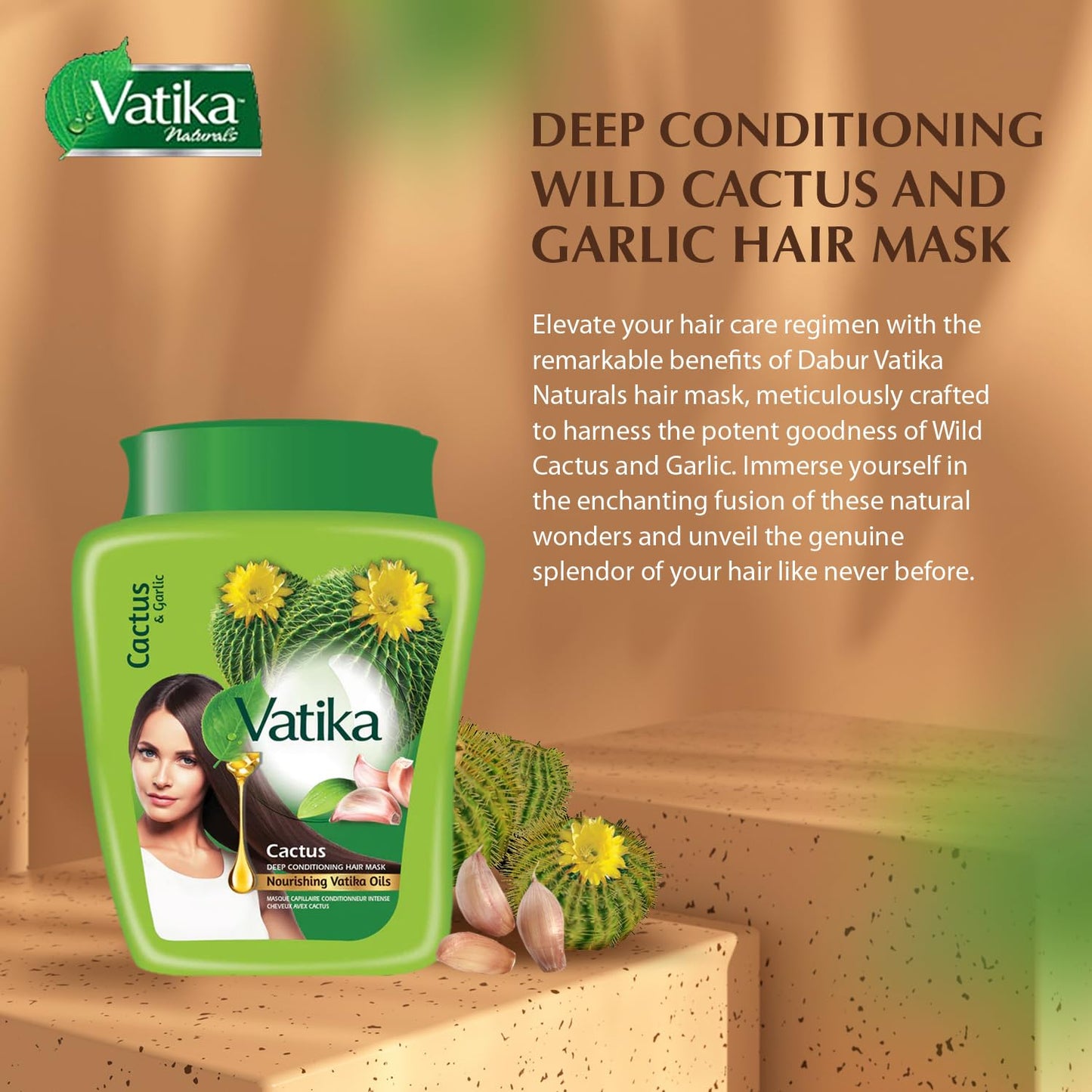 Vatika Naturals Hot Oil Hair Mask - Cactus & Garlic & Multivitamin for Dry, Damaged, Nourishing & Strengthening, Deep Conditioning for Soft, Smooth Beauty & Personal Care Dabur