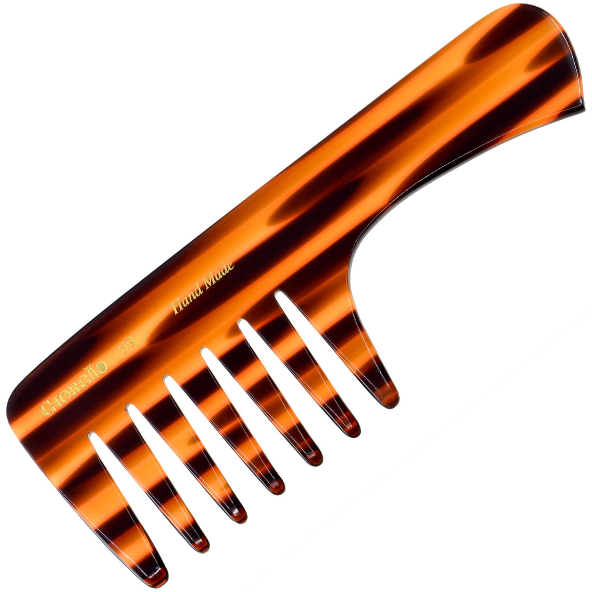 Giorgio G59 Extra Wide Tooth Detangler Comb, Large Tooth Comb with Handle for Thick, Wavy, or Curly Hair. Travel Size for dry or Wet Hair, Handmade,