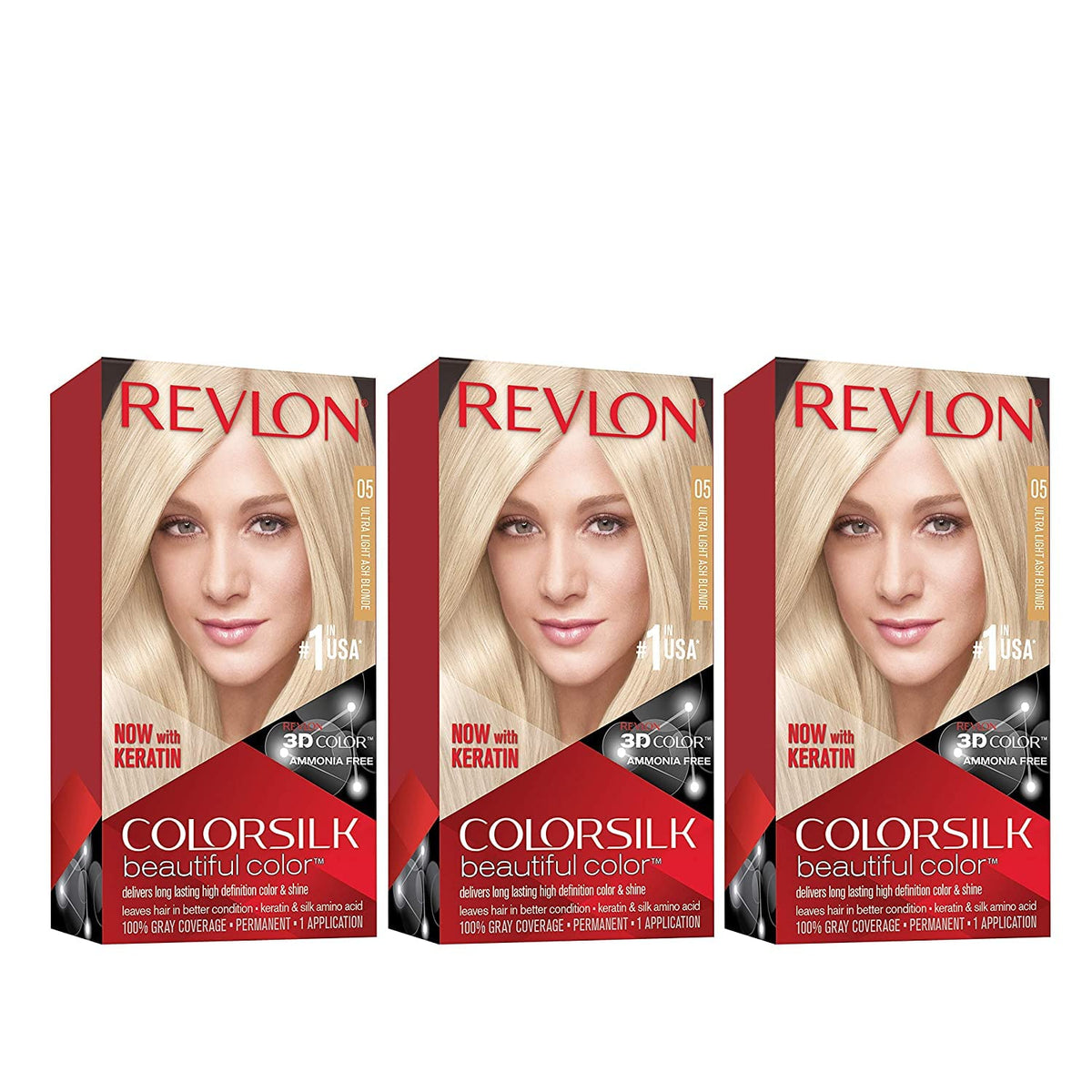 Revlon Colorsilk Beautiful Color Permanent Hair Color, (OLD VERSION) 05 Ultra Light Ash Blonde (Pack of 3) Beauty & Personal Care REVLON