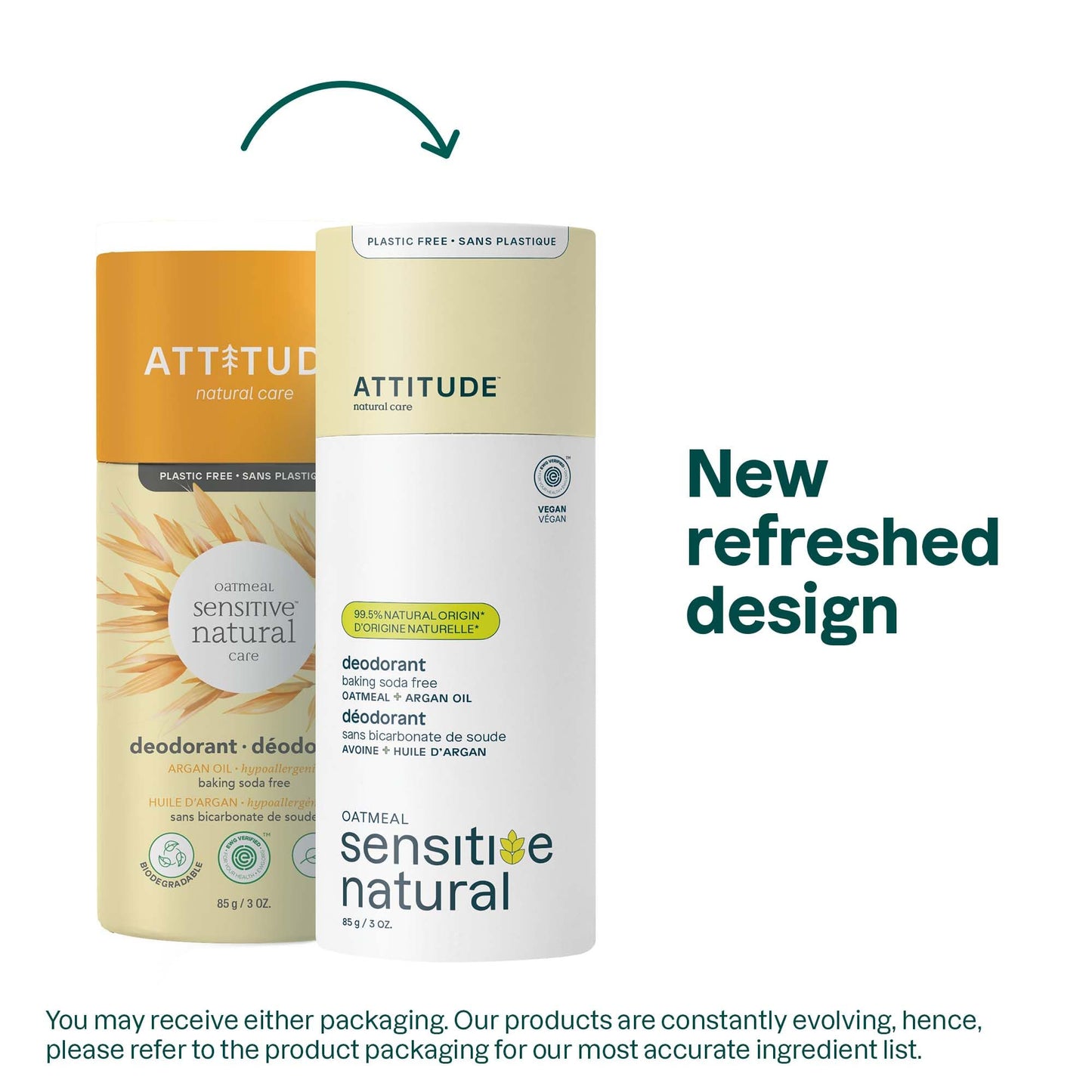 ATTITUDE Baking Soda Free Deodorant for Sensitive Skin with Oatmeal and Argan Oil, EWG Verified, Aluminum Free, Plastic-Free, 3 Ounces Beauty and Personal Care ATTITUDE