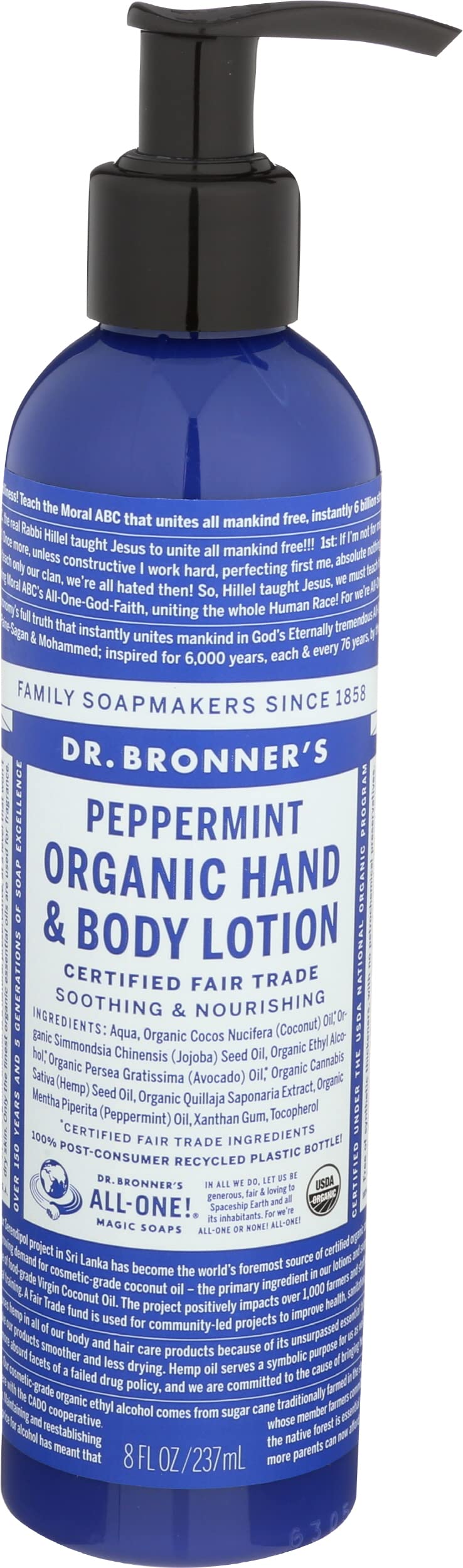 Dr. Bronner's & All-One Organic Lotion for Hands & Body, Peppermint, 8-Ounce Pump Bottle Beauty & Personal Care Dr. Bronner's