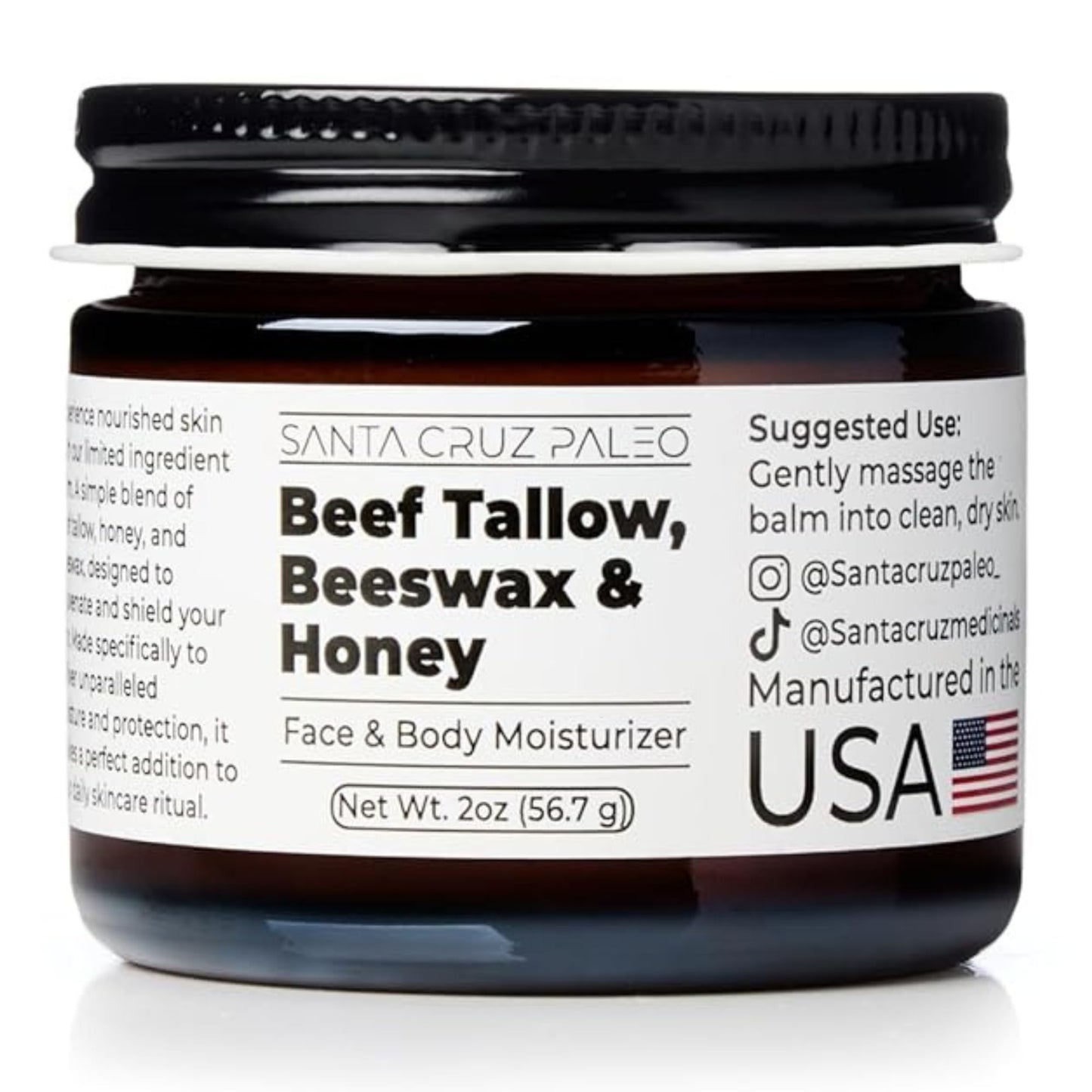 Santa Cruz Paleo, Beef Tallow, Beeswax & Honey Face Moisturizer, Organic, Unscented Grassfed Beef Tallow Skin Care, Sunscreen Free, Non Comedogenic Beauty and Personal Care Santa Cruz Paleo Default Title