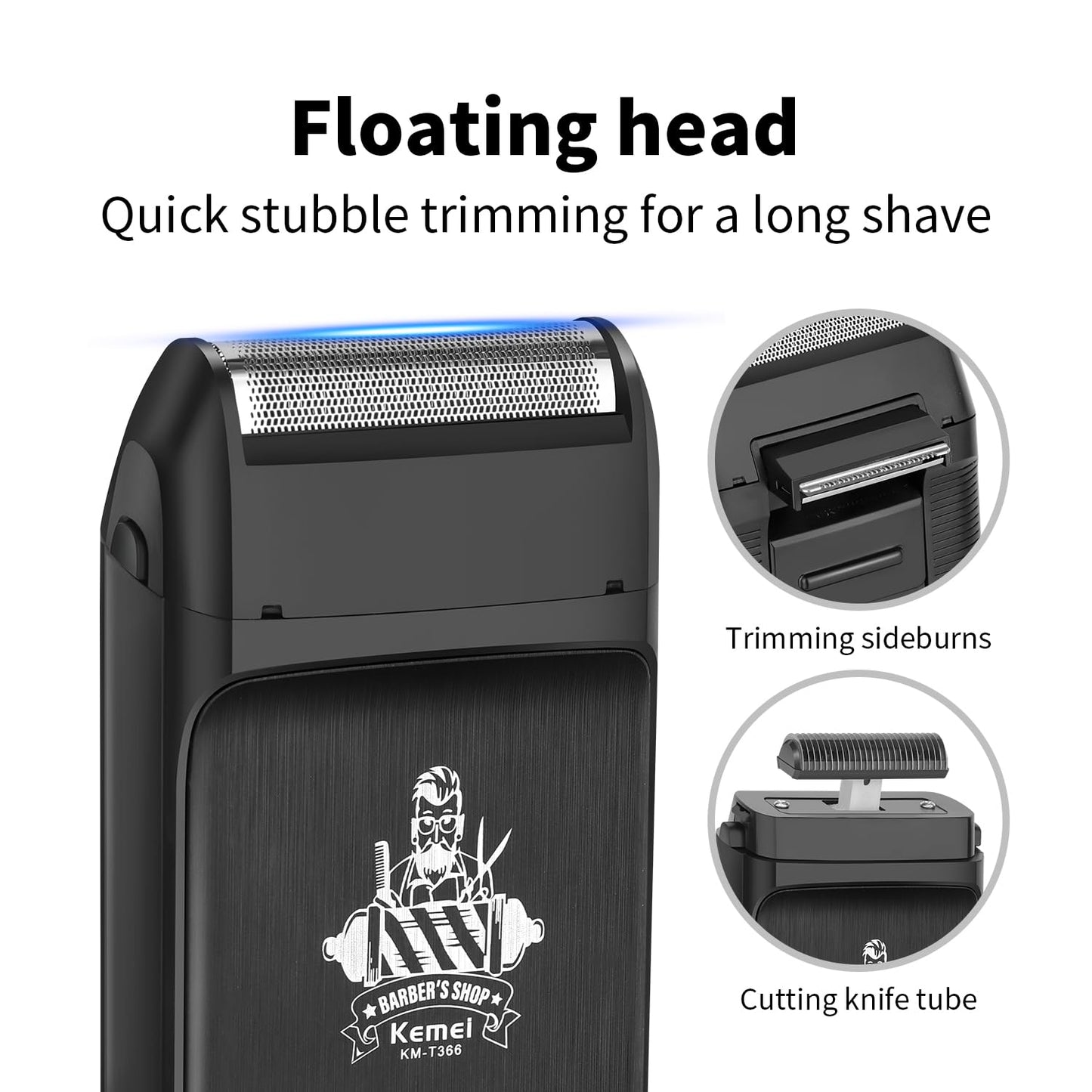 KEMEI KM-T366 Electric Foil Shaver for Men, Cordless Beard Trimmer with Pop-up Trimmer, Rechargeable Mens Razors for Shaving & Bald Head Beauty and Personal Care KEMEI