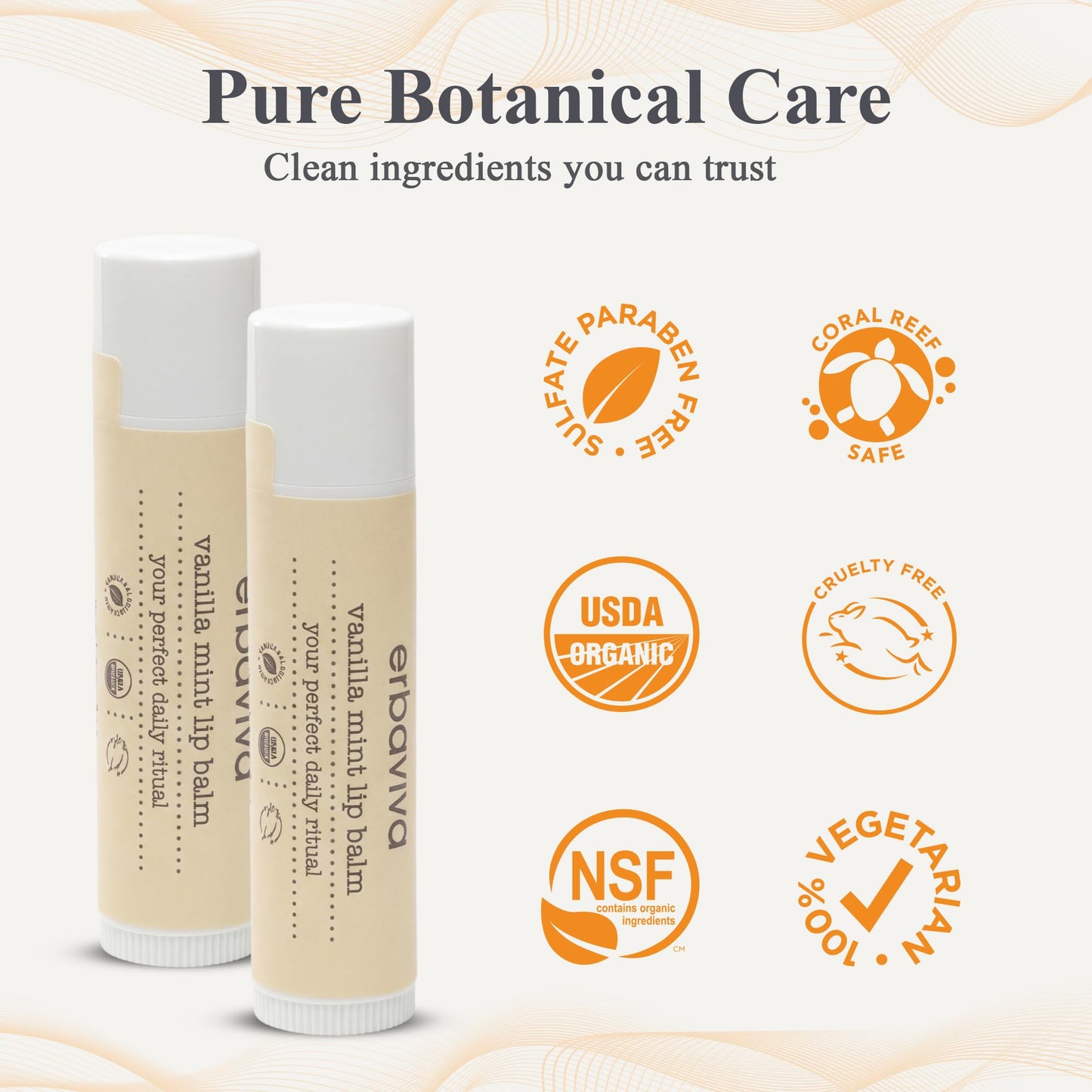 Erbaviva Vanilla Mint Lip Balm 4 Pack - USDA Organic Lip Balm with Elderflower, Calendula & Shea Butter - Long-Lasting Moisturizing Lip Care Beauty and Personal Care erbaviva