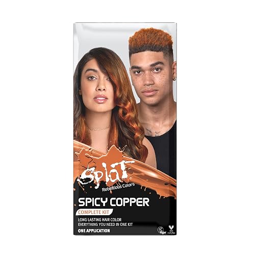 Splat Spicy Copper Semi Permanent Hair Dye Kit with Bleach, 1 Application, Includes Copper Orange Hair Dye, Oxide & Bleach Powder, Vegan & Cruelty Beauty & Personal Care Splat