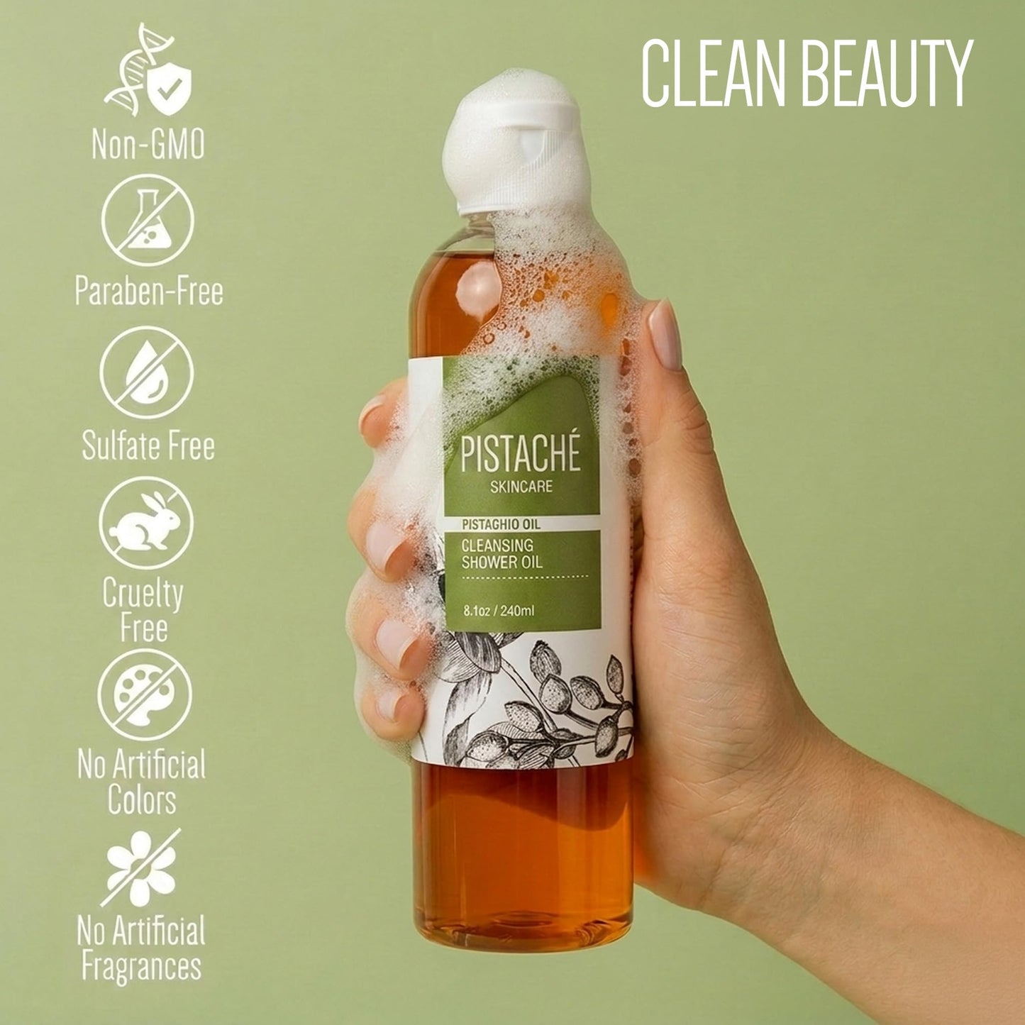 Pistaché Skincare Pistachio Oil Cleansing Shower Oil | Oil-to-Foam Formula | Moisturizing & Nourishing Body Wash with Vitamin E & Antioxidants, 8.1 oz Beauty & Personal Care Pistaché Skincare