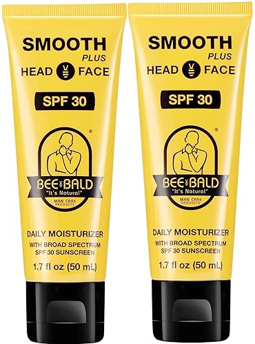 Bee Bald SMOOTH PLUS Head & Face Moisturizer with SPF 30 Sunscreen Lotion Protecting Skin From Harmful UVA/UVB Rays While Hydrating, Moisturizing Beauty & Personal Care Bee Bald