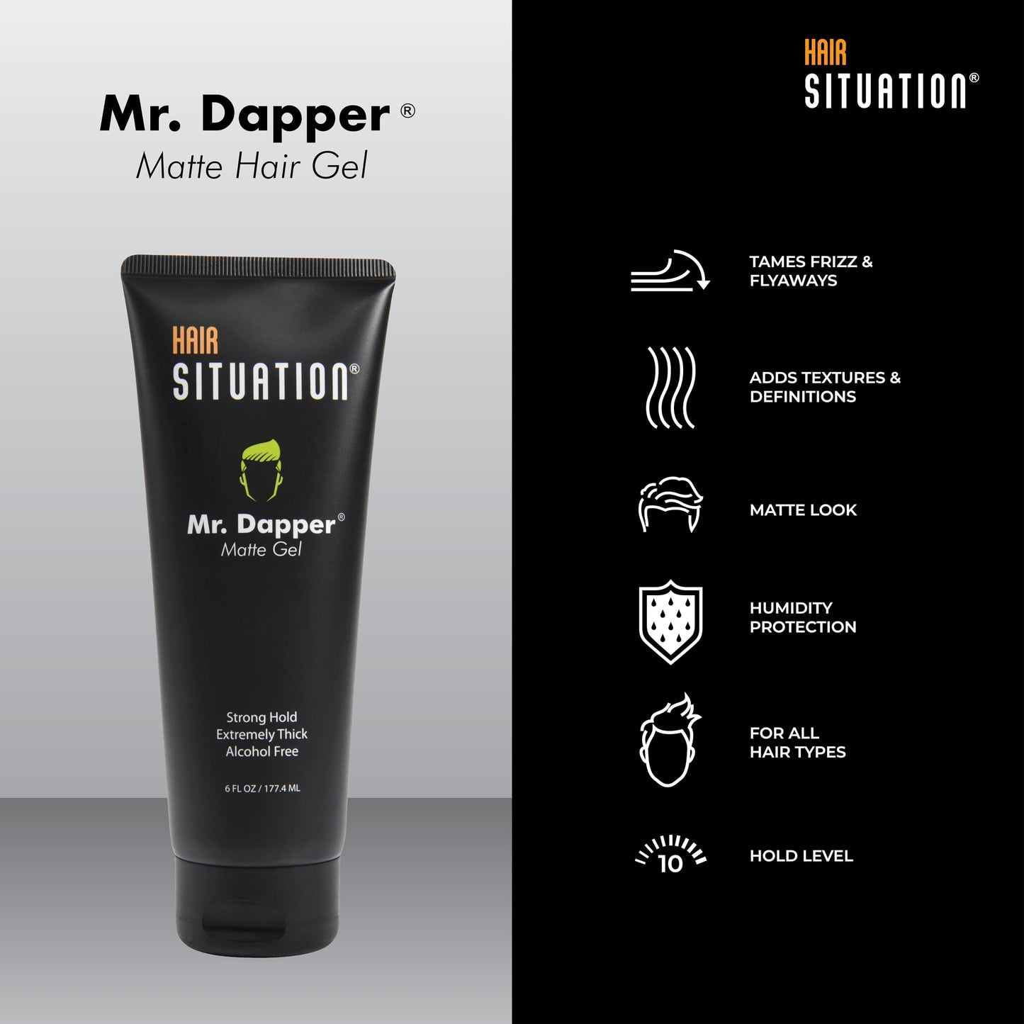 Hair Situation Mr. Dapper Matte Look Strong Hold Styling Hair Gel for Men, Anti-Humidity Shield, Anti-Frizz and Fly Away, Alcohol-Free, No Flake Beauty & Personal Care Hair Situation