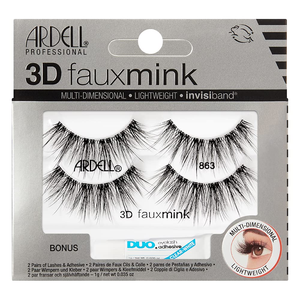Ardell 3D Faux Mink Lashes 863 with DUO Lash Adhesive Pipette, 1g - Long-Lasting, Natural Look False Eyelashes, 1 Pack Beauty & Personal Care Ardell