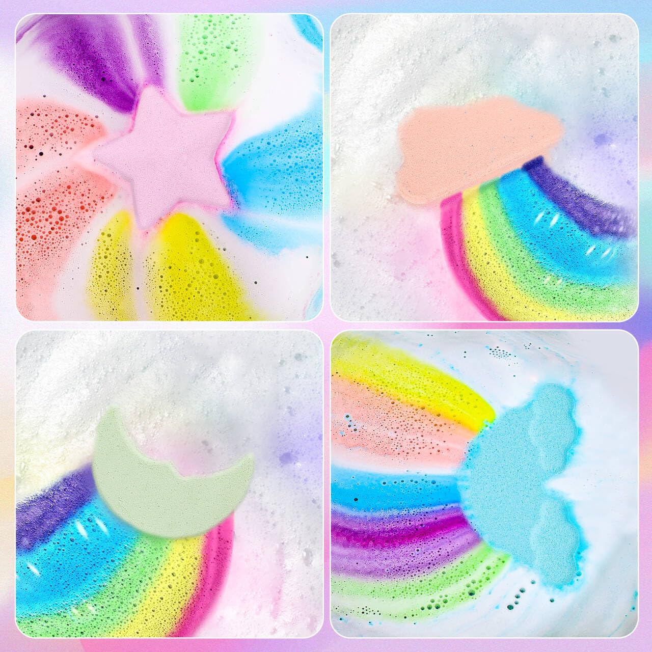 Rainbow Bath Bombs for Kids - 4 Pcs Handmade Kid Bath Bombs, Birthday Gifts for Kids Girls, Bubble Bath Beauty and Personal Care AWKUWA