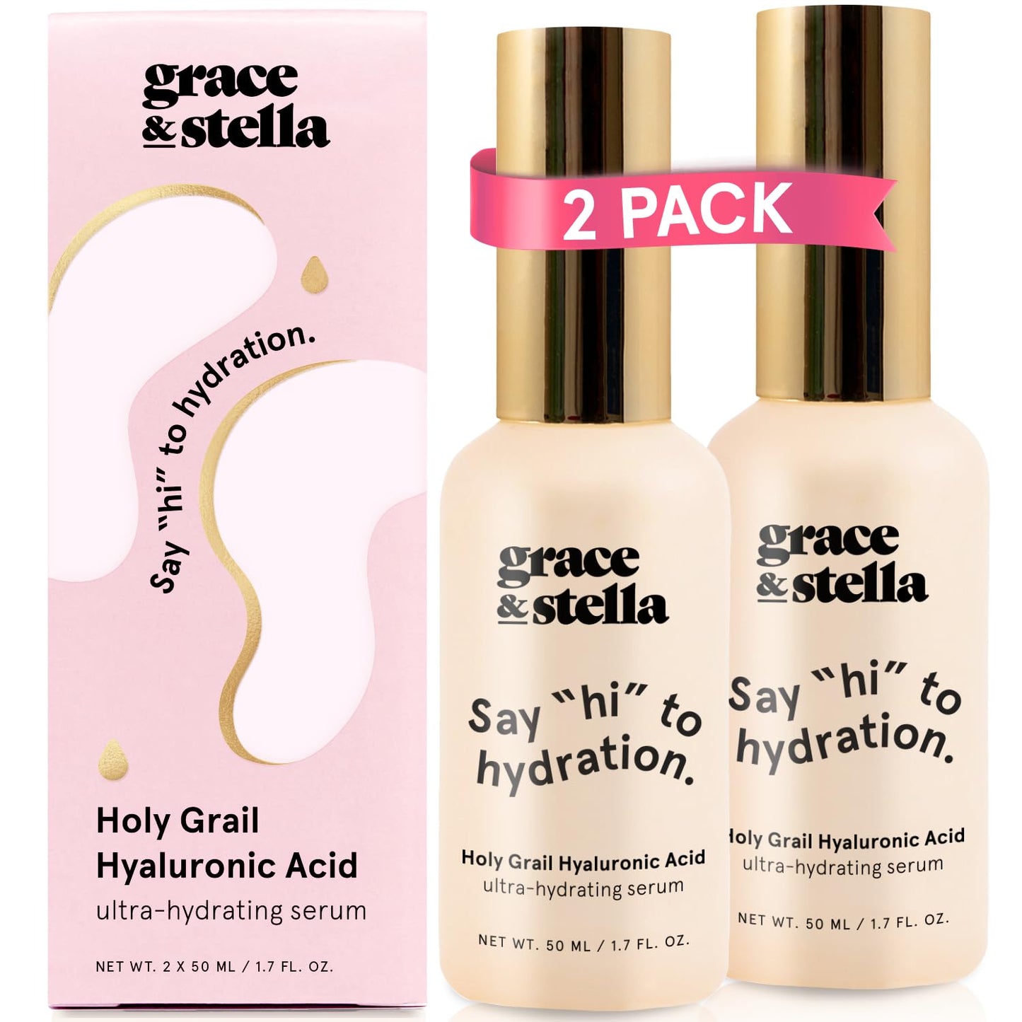 grace & stella Award Winning Hyaluronic Acid Face Serum (50ml/1.7 fl oz) Removes Fine Lines & Wrinkles, Hydrating Hyaluronic Acid Serum for Face Beauty and Personal Care grace & stella Default Title