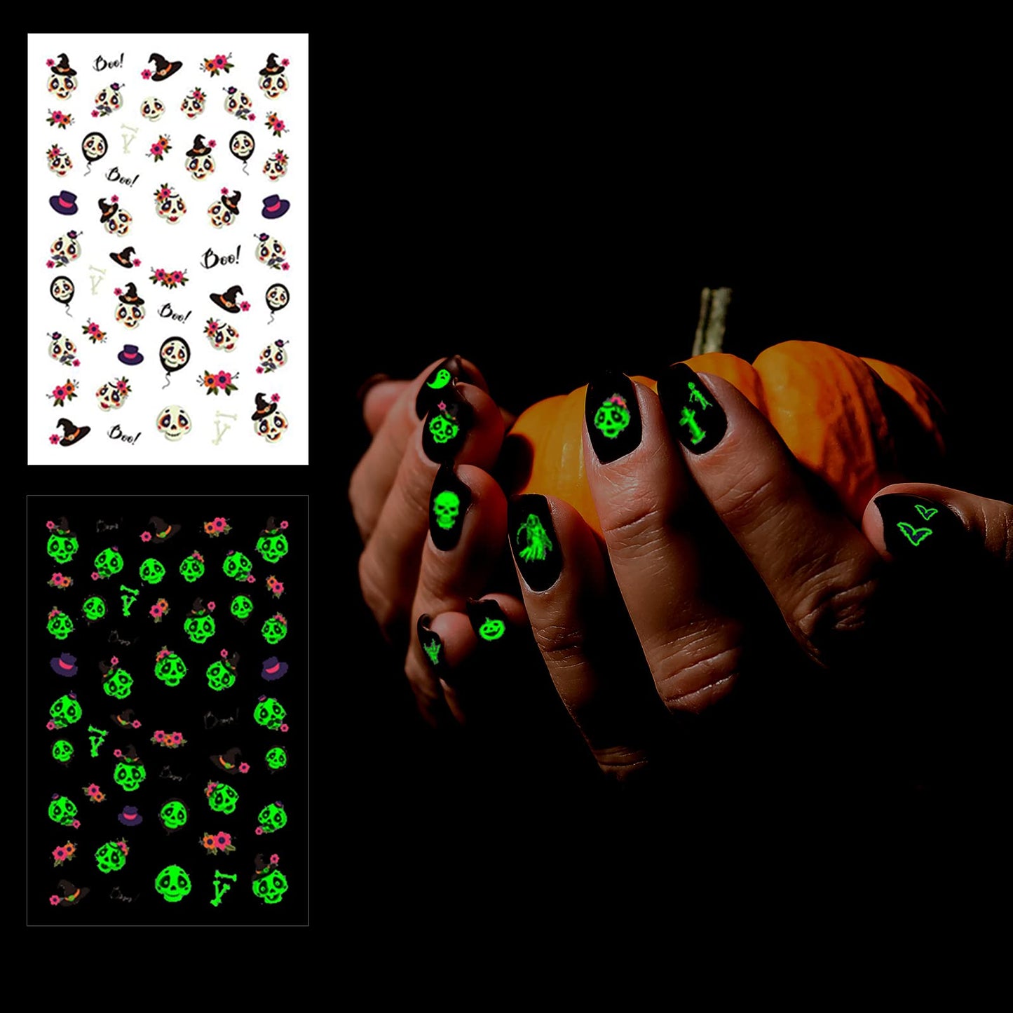 TailaiMei 10 Sheets Glow in The Dark Halloween Nail Stickers, Fluorescent Design Kids Nail Decals, Self-Adhesive DIY Nail Art Tips for Women Manicure Beauty & Personal Care TailaiMei