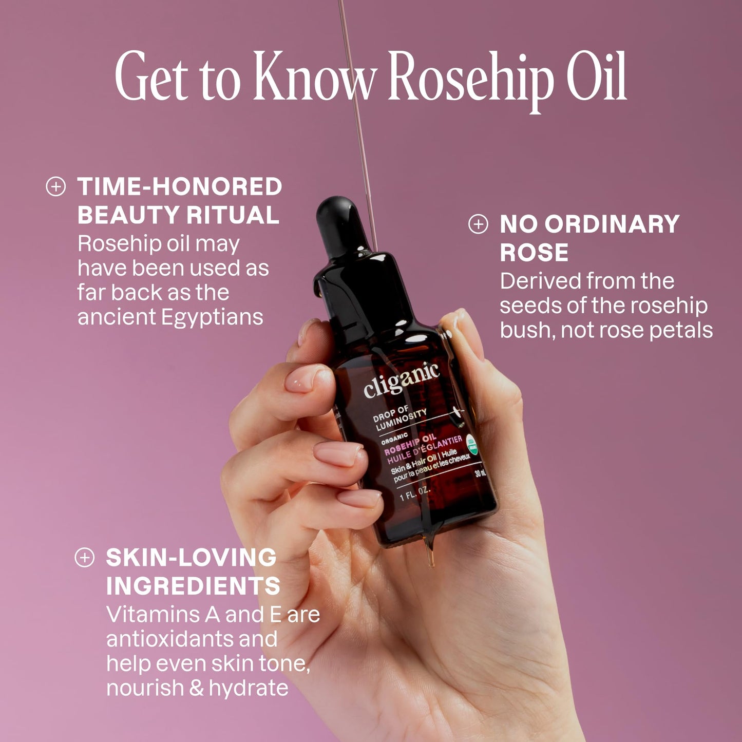 Cliganic Organic Rosehip Seed Oil for Face, 100% Pure | Natural Cold Pressed Unrefined Non-GMO | Carrier Oil for Skin, Hair & Nails Beauty & Personal Care Cliganic