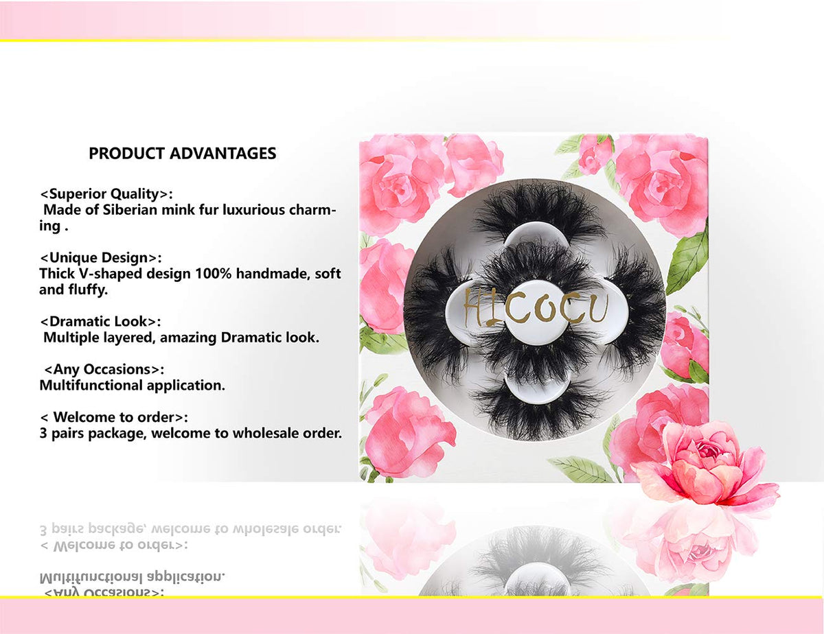 HICOCU 25mm Lashes Mink 3 Pairs False Eyelashes Dramatic Look lashes 25mm Set Pack 3D Lashes Long Volume Mink Eyelashes(WYS-SHD-3) Beauty & Personal Care HICOCU