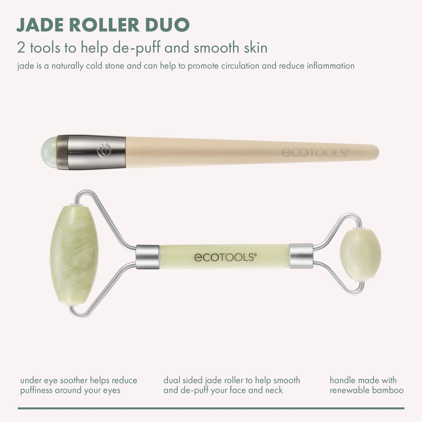 EcoTools Beauty Skin Care Tool Jade Facial Roller and Eye Roller Duo, Face Roller and Massager, Skincare and Sculpting Tool, Reduces Under Eye Beauty & Personal Care EcoTools