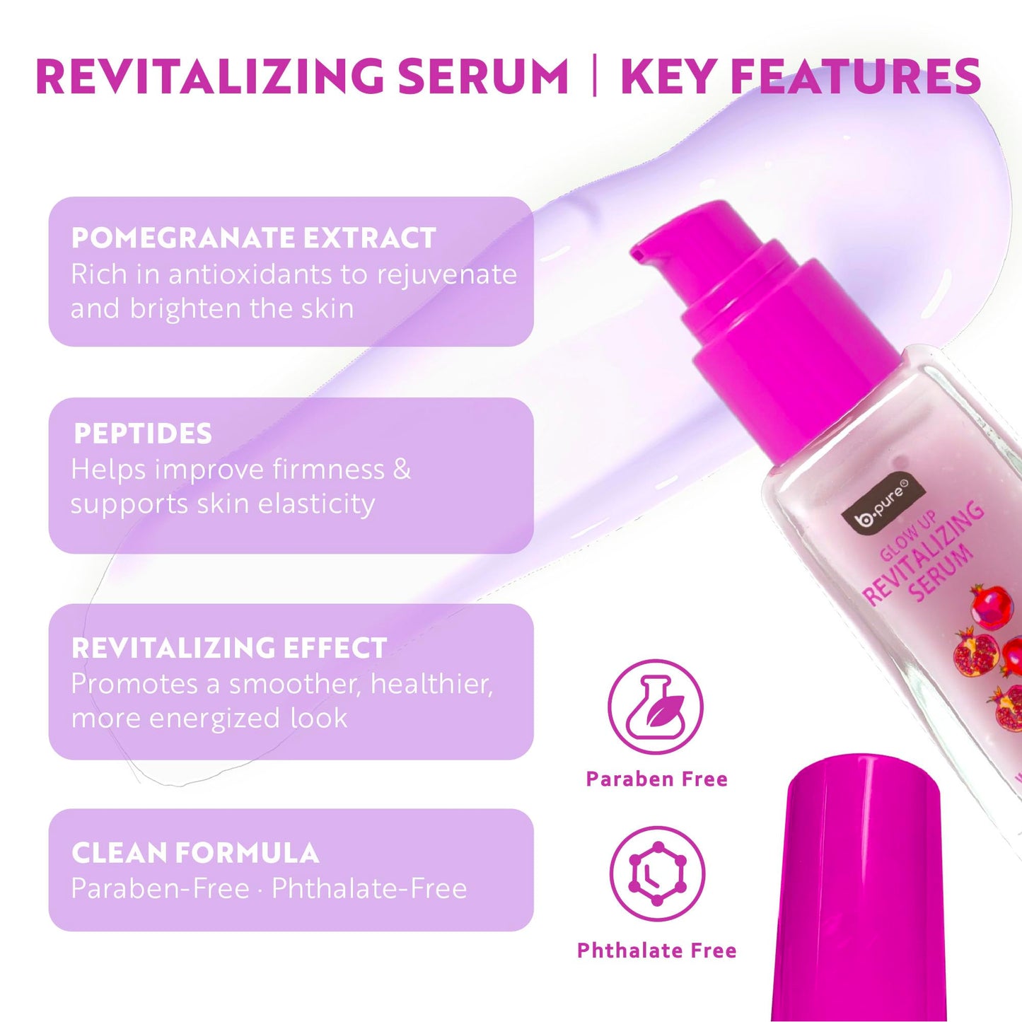 b.pure Glow Up Pomegranate Revitalizing & Energizing Face Serum | Pomegranate Extract & Peptides | 1 oz, 3-Pack Beauty & Personal Care b.pure