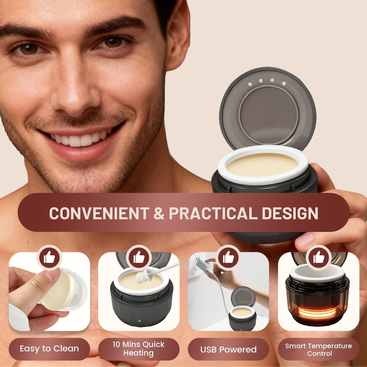 Nose Wax Kit Men & Women, USB-C Mini Wax Warmer with Silicone Pot for Nose, Ear & Eyebrow Facial Hair Removal at Home, 50g Hard Wax Beads, 10 Nose Beauty and Personal Care Wokyo