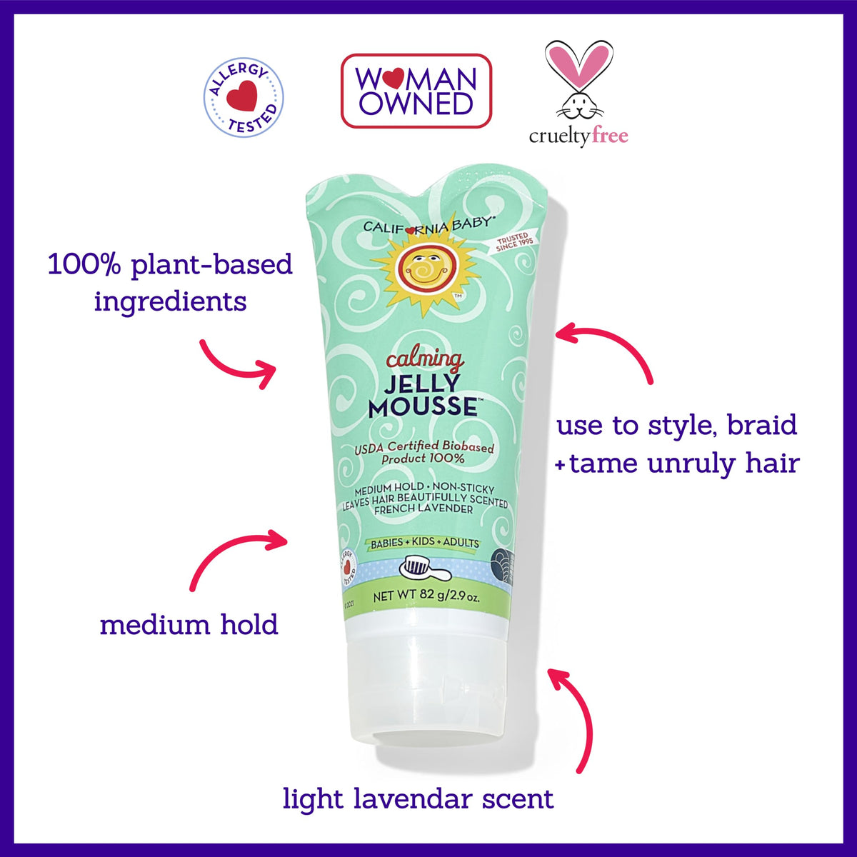 California Baby Calming Hair Gel for Kids | 100% Plant-Based Baby Hair Gel | Medium-Hold | Lavender Scent | Hypoallergenic| 82 g / 2.9 oz. Beauty & Personal Care California Baby