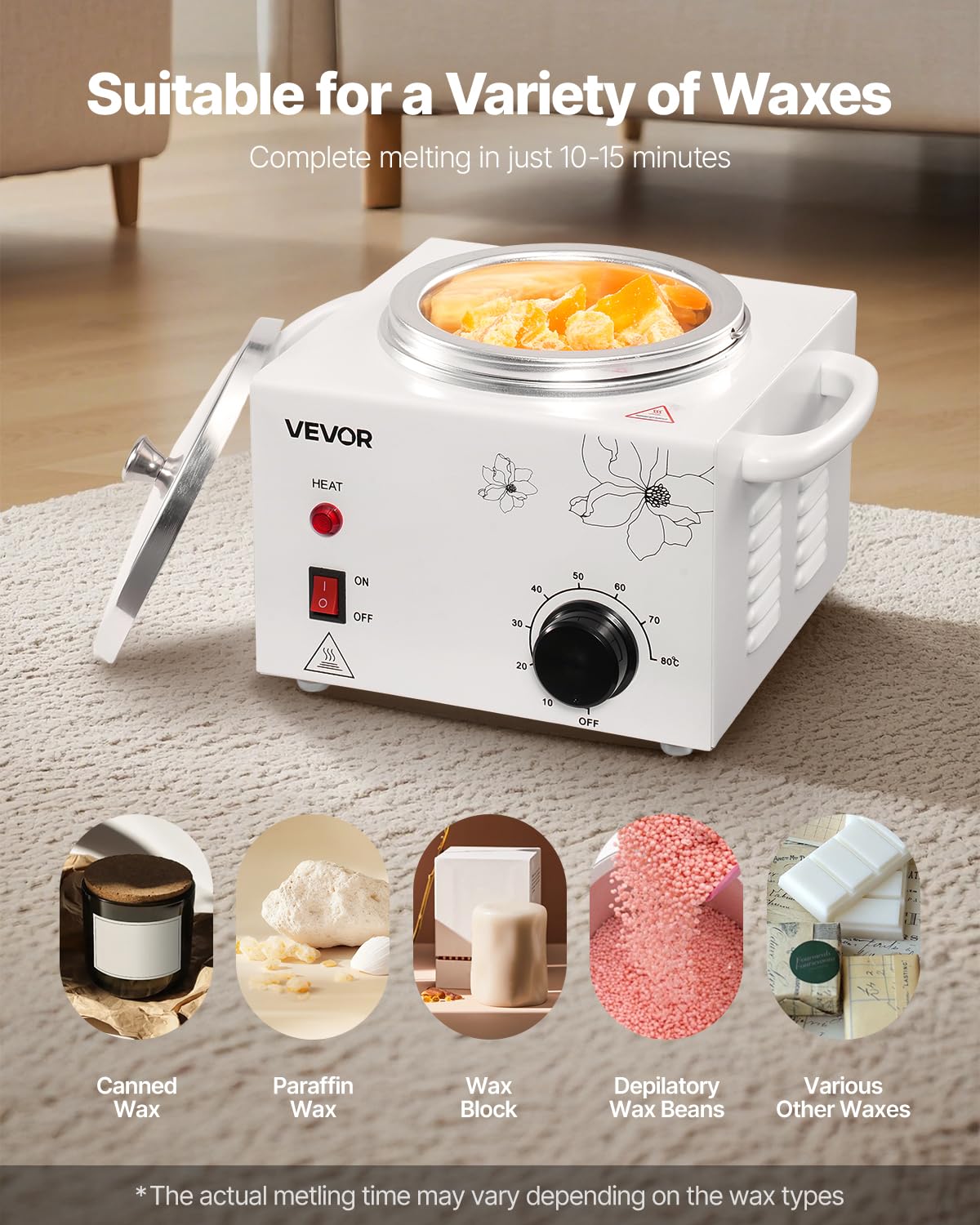 VEVOR Single Wax Warmer, 600ML Professional Wax Warmer for Hair Removal, 32 ? to 176? Adjustable Electric Waxing Heater Pot with 100PCS Waxing Sticks Beauty and Personal Care VEVOR