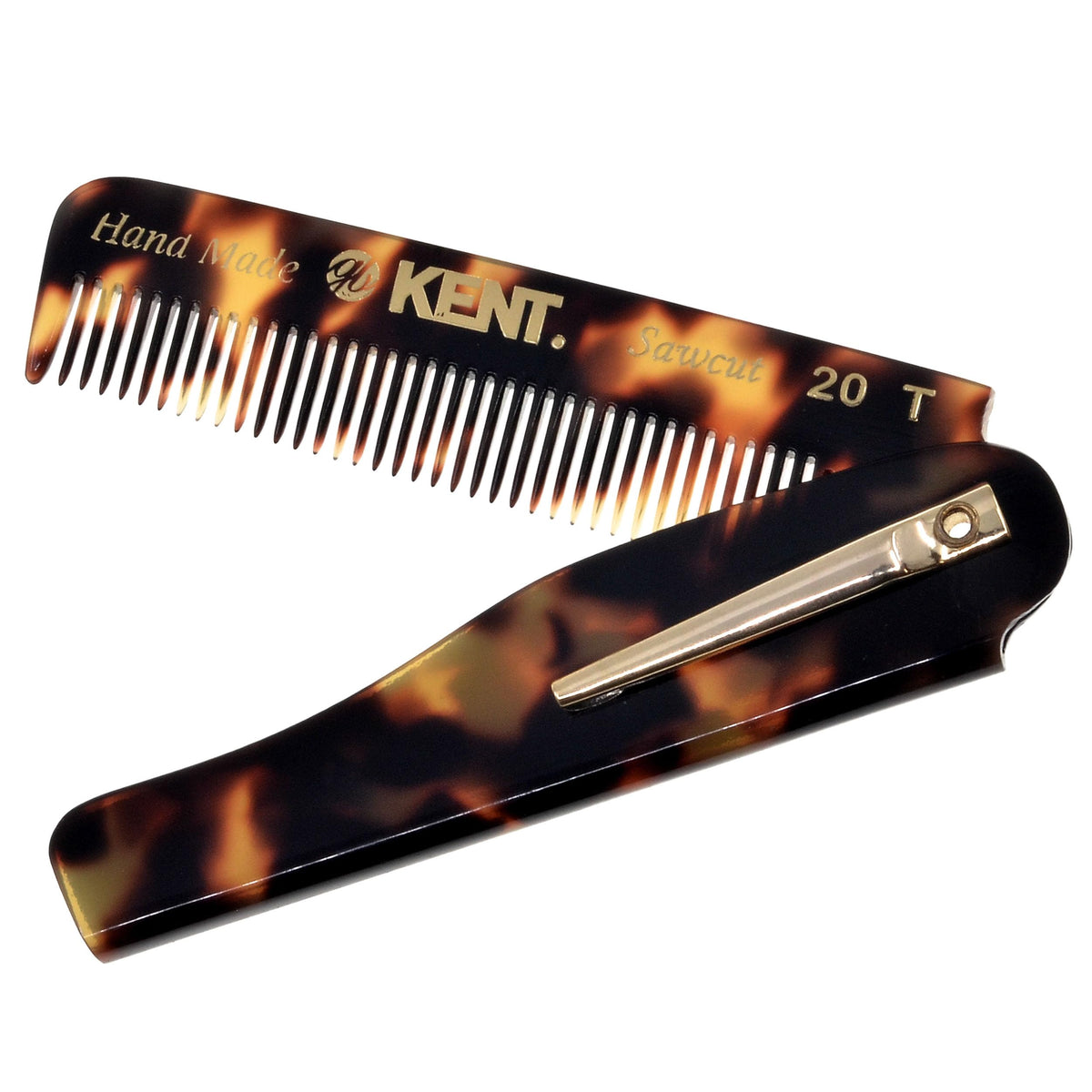 Kent 20T TY Handmade Folding Pocket Comb for Men, Fine Tooth Hair Comb Straightener for Everyday Grooming Styling Hair, Beard or Mustache, Use Dry or