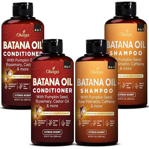 Batana Oil Shampoo & Conditioner Bundle, Aloe Vera Leaf Juice, Saw Palmetto, Caffeine, Biotin, Jojoba, Pumpkin Seed, Castor, Rosemary & Hydrolyzed Beauty & Personal Care Okaga