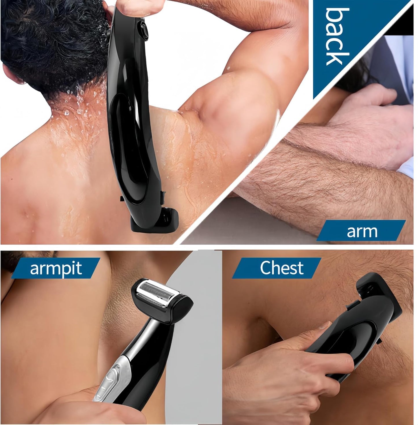 Multi Fuctional Chest Back Shavers for Men, Wet Dry Use Back Extreme Reach Removable Handle Shavers Beauty and Personal Care Zunate