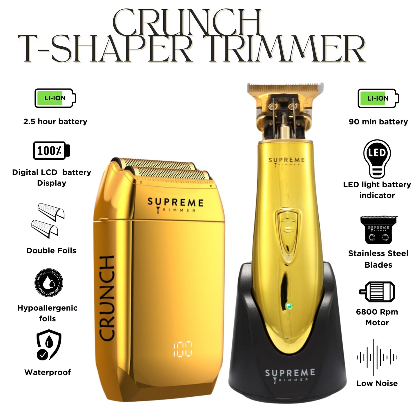 Supreme Trimmer 2-in-1 T-Shaper Trimmer & Crunch Foil Shaver - STF602 Electric Razor & ST5200 Beard Trimmer Barber Haircut Kit - Gold Beauty and Personal Care Supreme Trimmer
