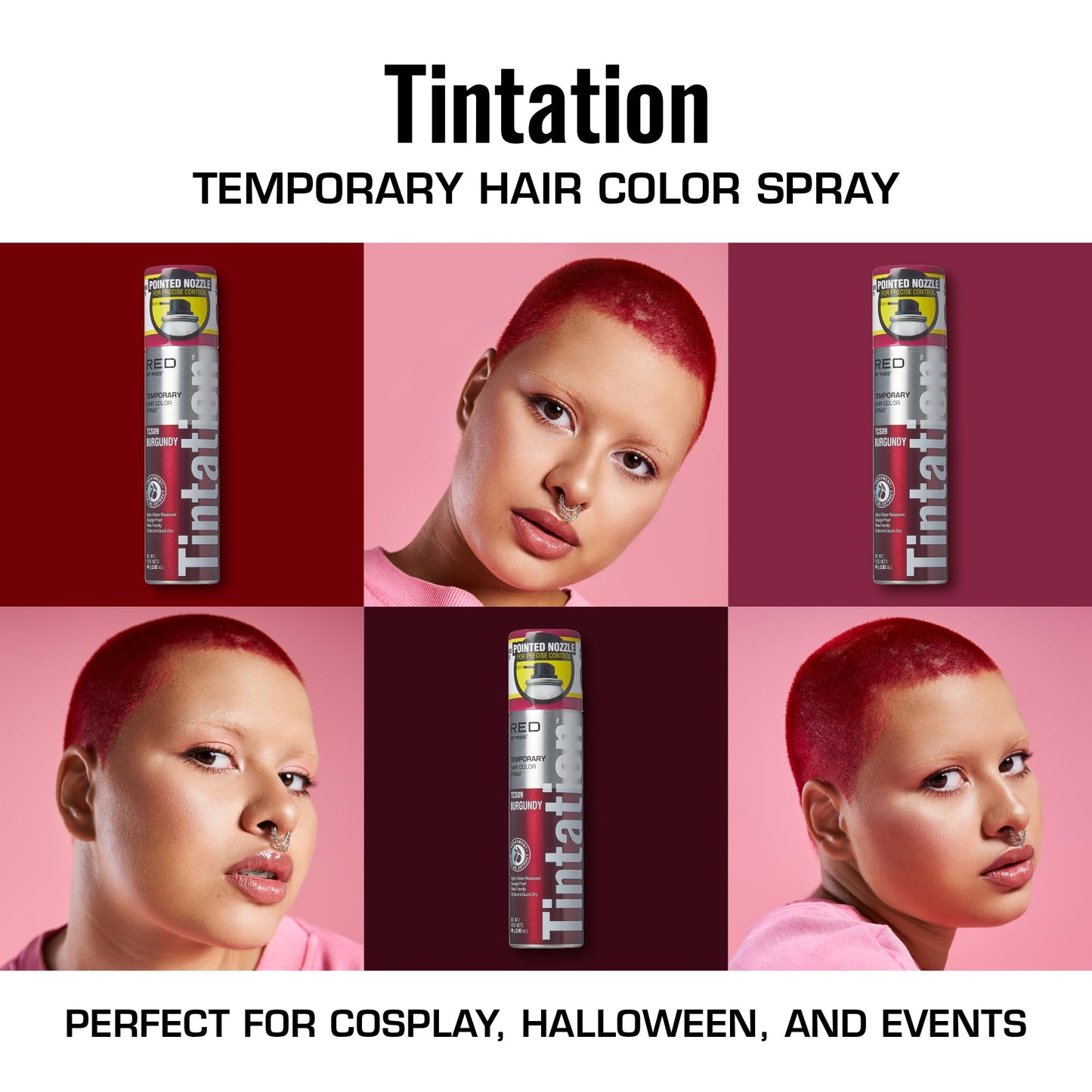 Red by Kiss Tintation Temporary Hair Color Spray 2.82oz, Quick-Dry & Smudge-Proof, Vivid Color Washable Hair Dye, Styling Spray Cosplay Halloween Beauty & Personal Care Red by Kiss