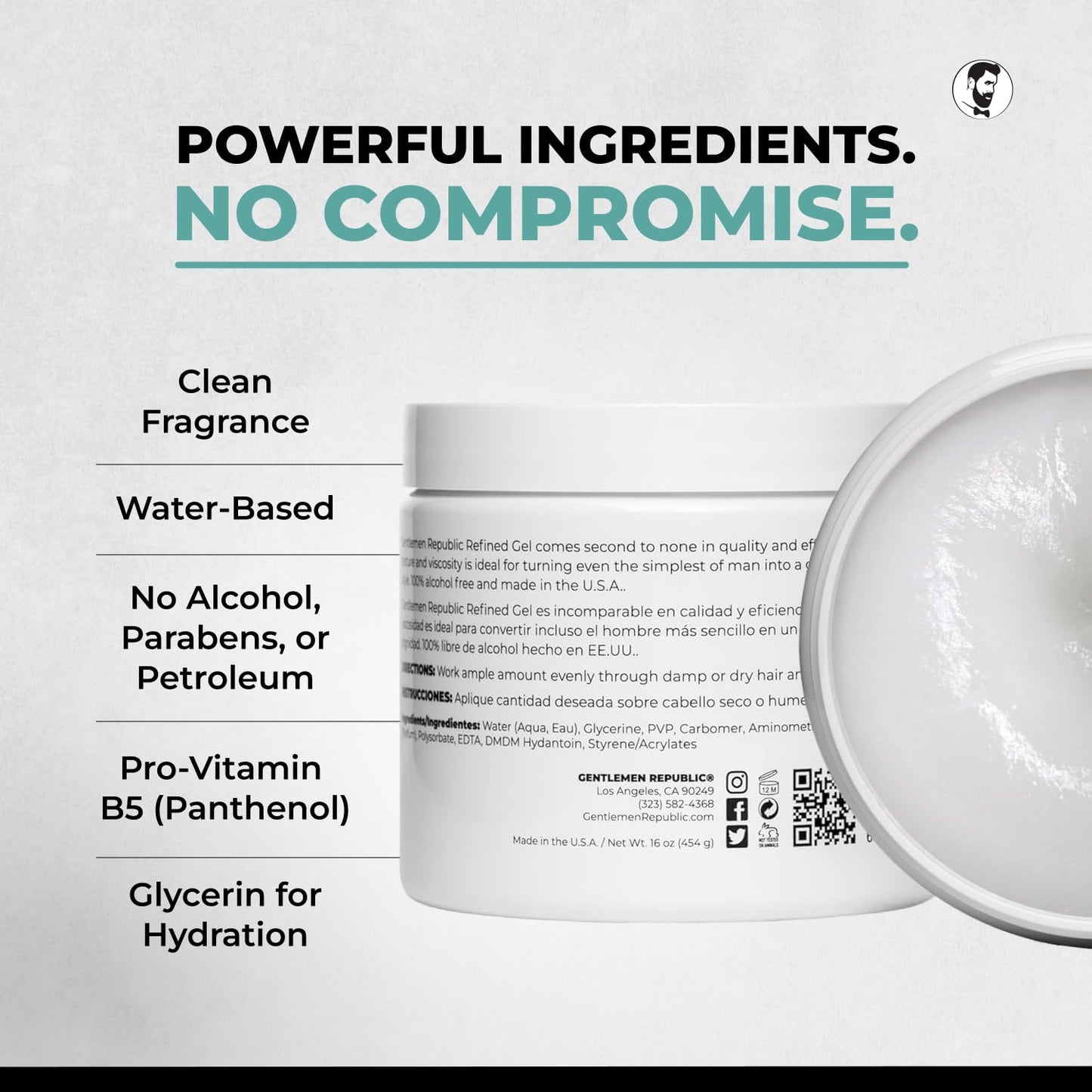 Gentlemen Republic 8oz Refined Hair Gel - Professional Formula for 24 Hour Shine and Hold, Humidity Resistant, 100% Alcohol-Free and Never Flakes Beauty & Personal Care Gentlemen Republic