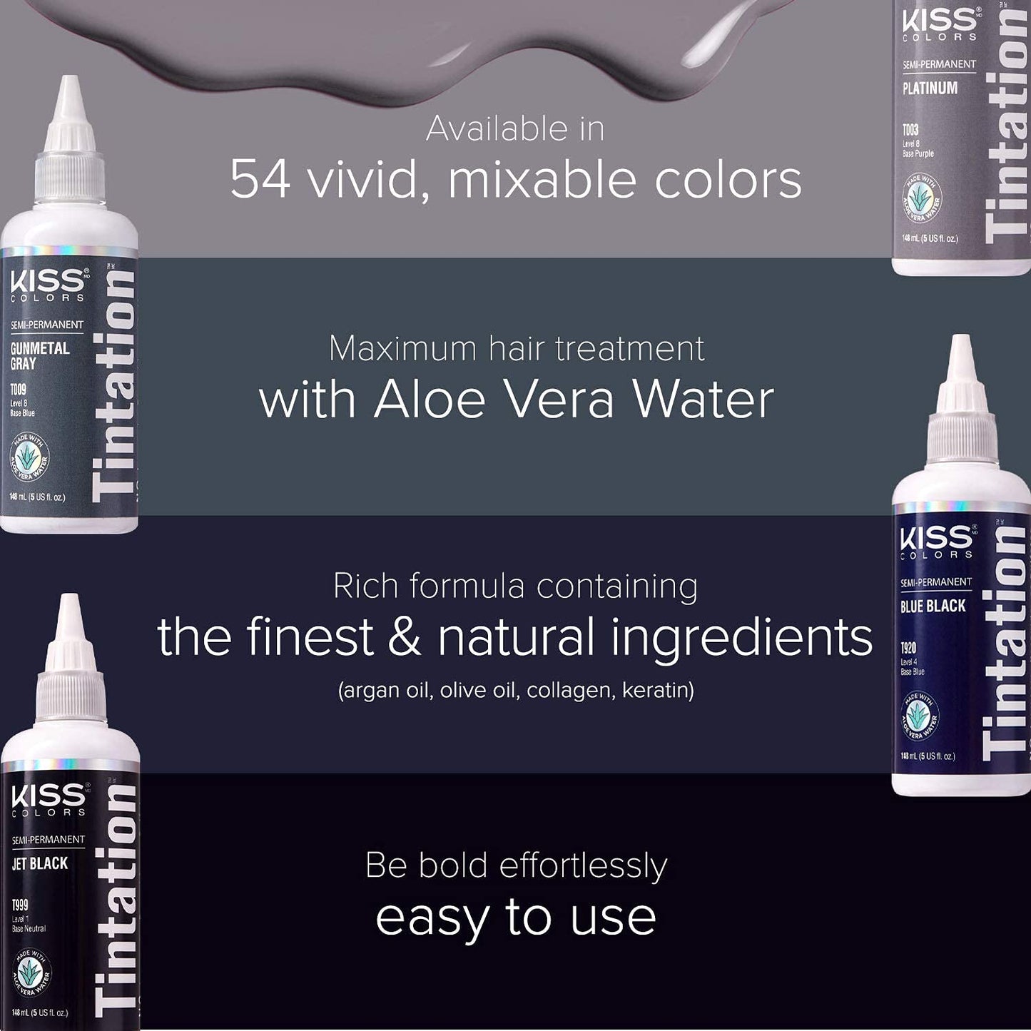 Red by Kiss Tintation Semi-Permanent Hair Color, Aloe Vera Water Based, Argan Oil, Olive Oil, Collagen & Keratin, Long-Lasting Color Dye (Black, 5 Fl Beauty & Personal Care Red By Kiss