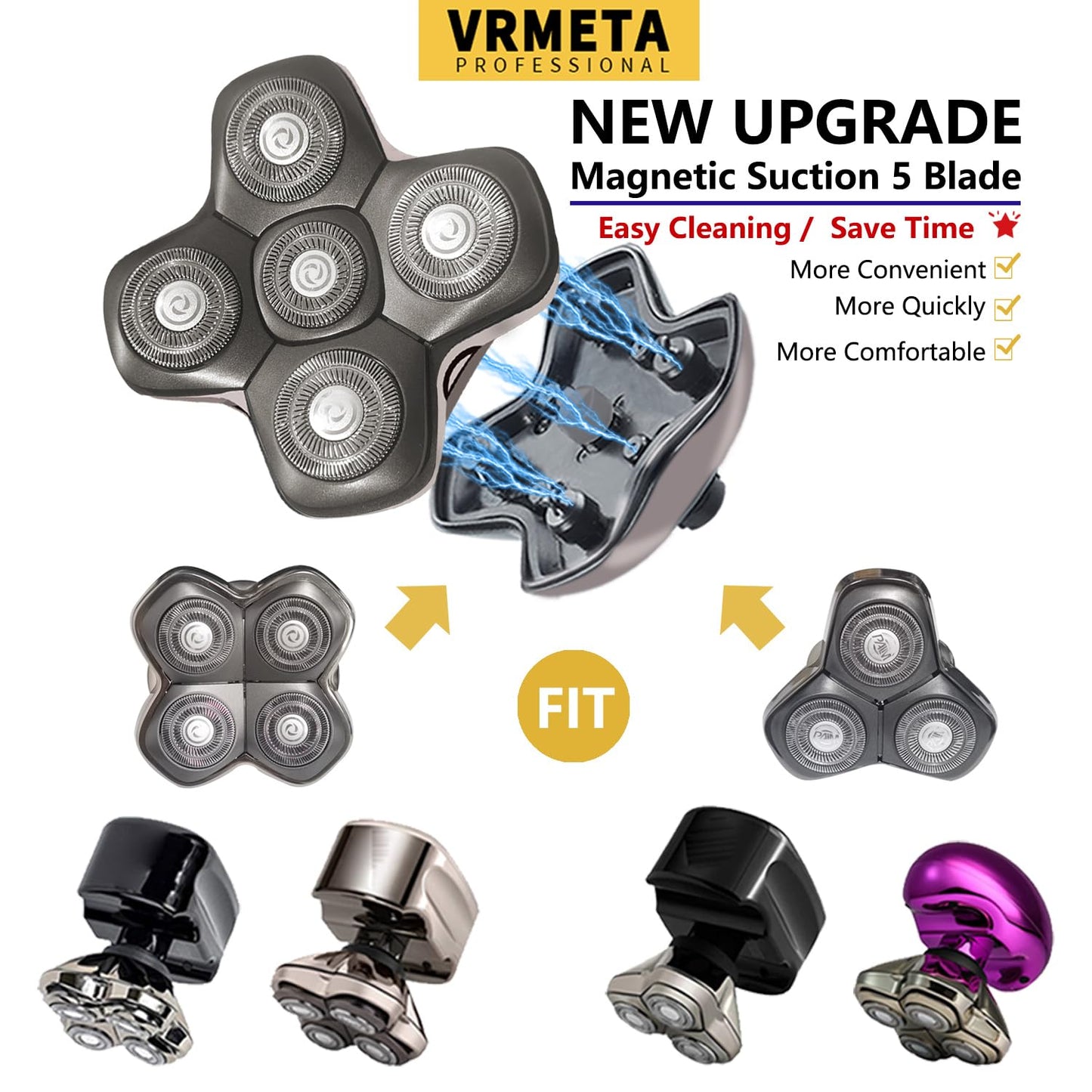 VRMETA New Upgrade Head Shaver Replacement Heads for Skull Shaver Pitbull Platinum Pro Butterfly Kiss, and Palm Hypo-Allergenic Electric Razor Beauty and Personal Care VRMETA