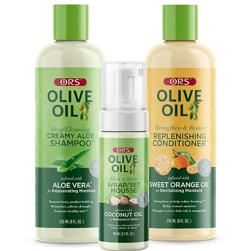ORS Olive Oil Shampoo, Conditioner & Wrap Set Mousse with Aloe Vera, Orange & Coconut Oil for Healthier Hair (3 Piece Set) Beauty & Personal Care ORS