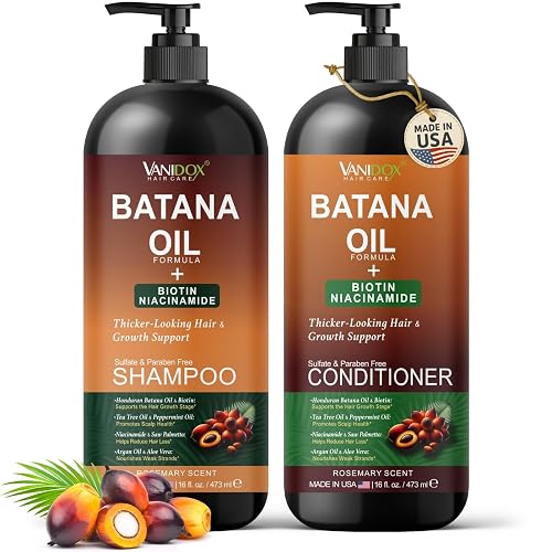 VANIDOX Batana Oil Shampoo and Conditioner Set - Biotin & Niacinamide Infused - Sulfate-Free, Paraben-Free - Moisturizing & Strengthening Hair Care Beauty & Personal Care VANIDOX