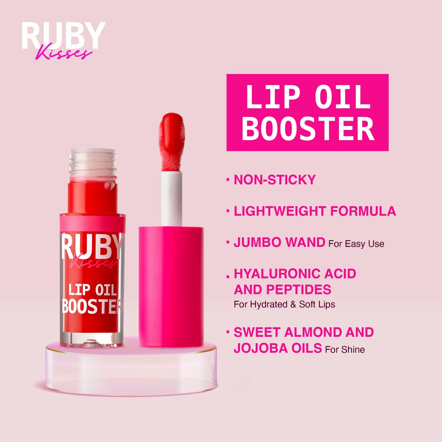 Ruby Kisses Lip Oil Booster, Hydrating Lip Gloss with Nourishing Natural Oil Blend, Jumbo Wand for Easy Application, Non-Sticky Formula (Hot Cherry) Beauty & Personal Care Ruby Kisses