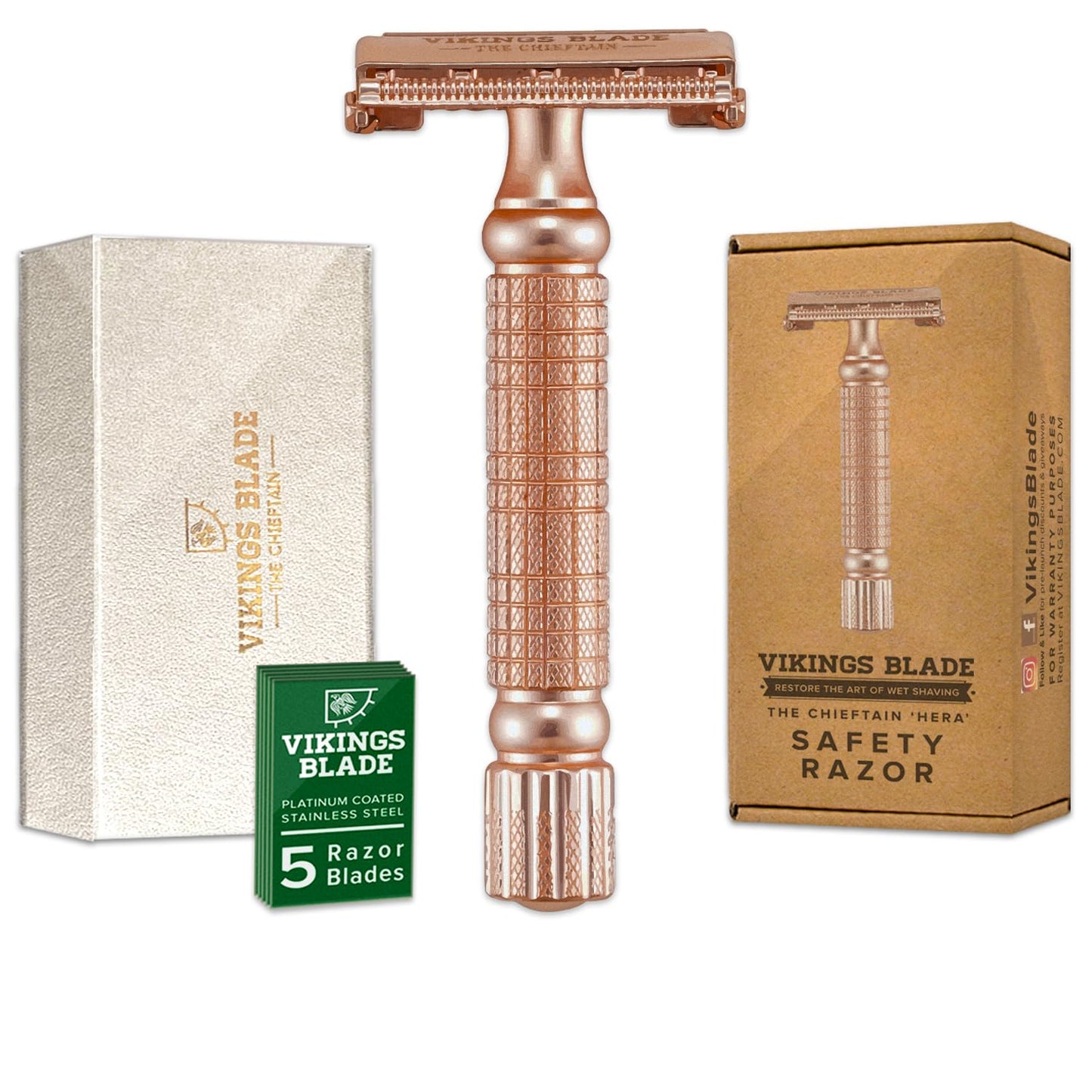 VIKINGS BLADE Double Edge Safety Razor + 5 Swedish Steel Blades + Luxury Case. Smooth, Reusable, Recyclable (Chieftain "Hera") Beauty and Personal Care Vikings Blade