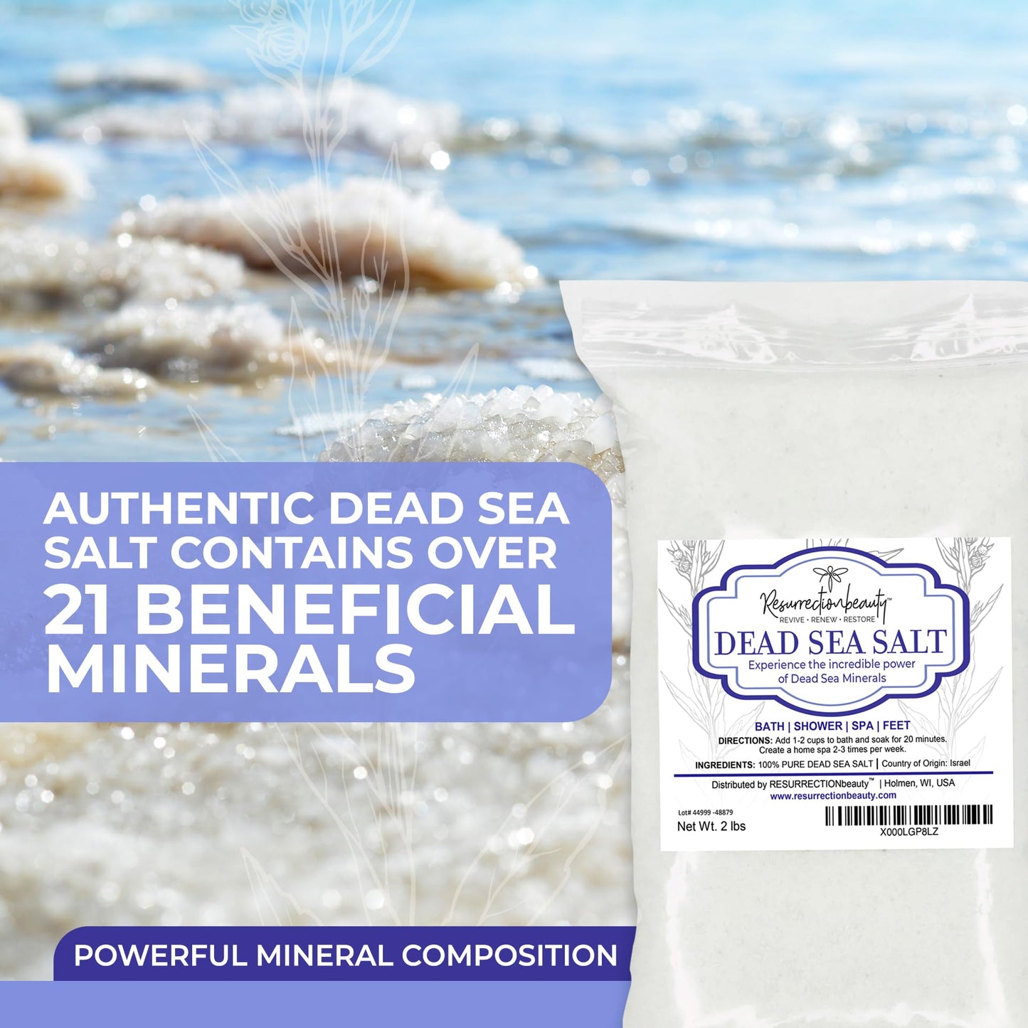 RESURRECTIONbeauty 100% Pure Dead Sea Salt, Bulk Bath Salts for Home Spa & Salt Scrub, Bath & Foot Soak, 2 lb Beauty and Personal Care RESURRECTIONbeauty