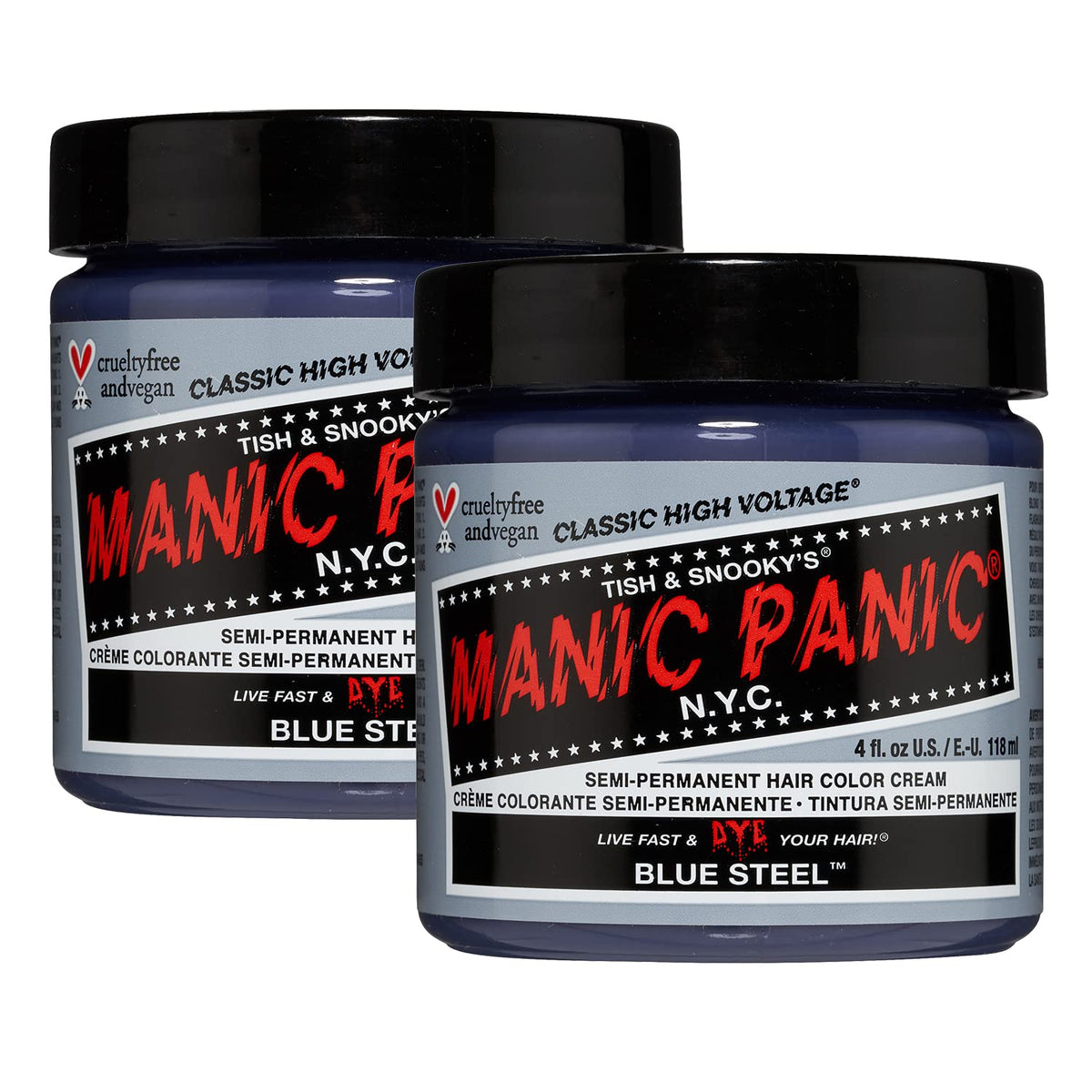 MANIC PANIC Classic Blue Steel Semi Permanent Hair Color - Cool Silver Hair Dye for Women & Men That Lasts 4-6 Weeks - Vegan, Ammonia & Cruelty-Free Beauty & Personal Care MANIC PANIC