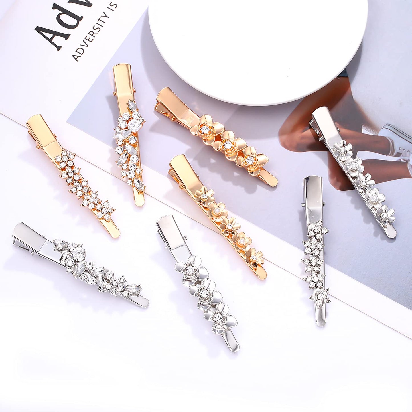 Rhinestone Alligator Hair Clips Duckbill Hairpins Flower Hair Barrettes for Women Hair Styling Tools Hair Accessories 4PCS (Silver) Beauty & Personal Care Urwomin